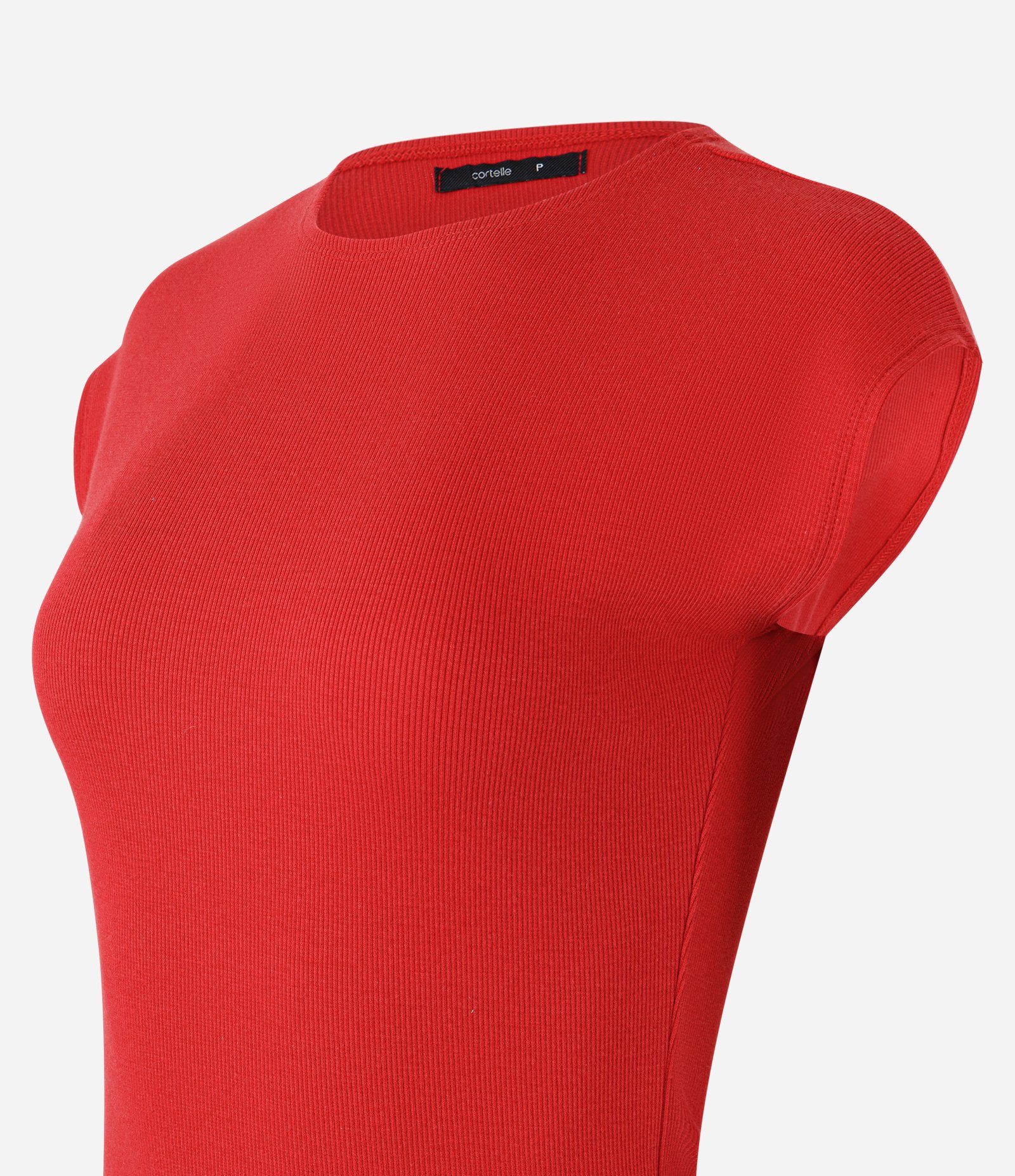 Blusa Canelada em Ribana com Manga Sem Cava Vermelho 7