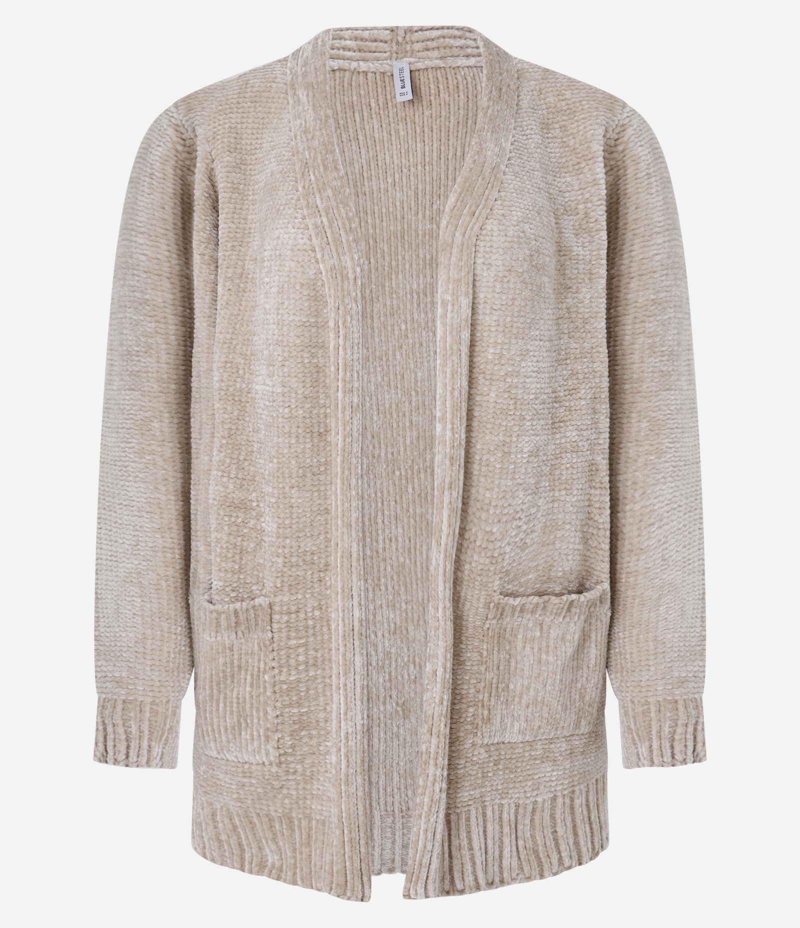 Cardigan Alongado em Chenille Canelado com Bolsos Frontais Bege 5