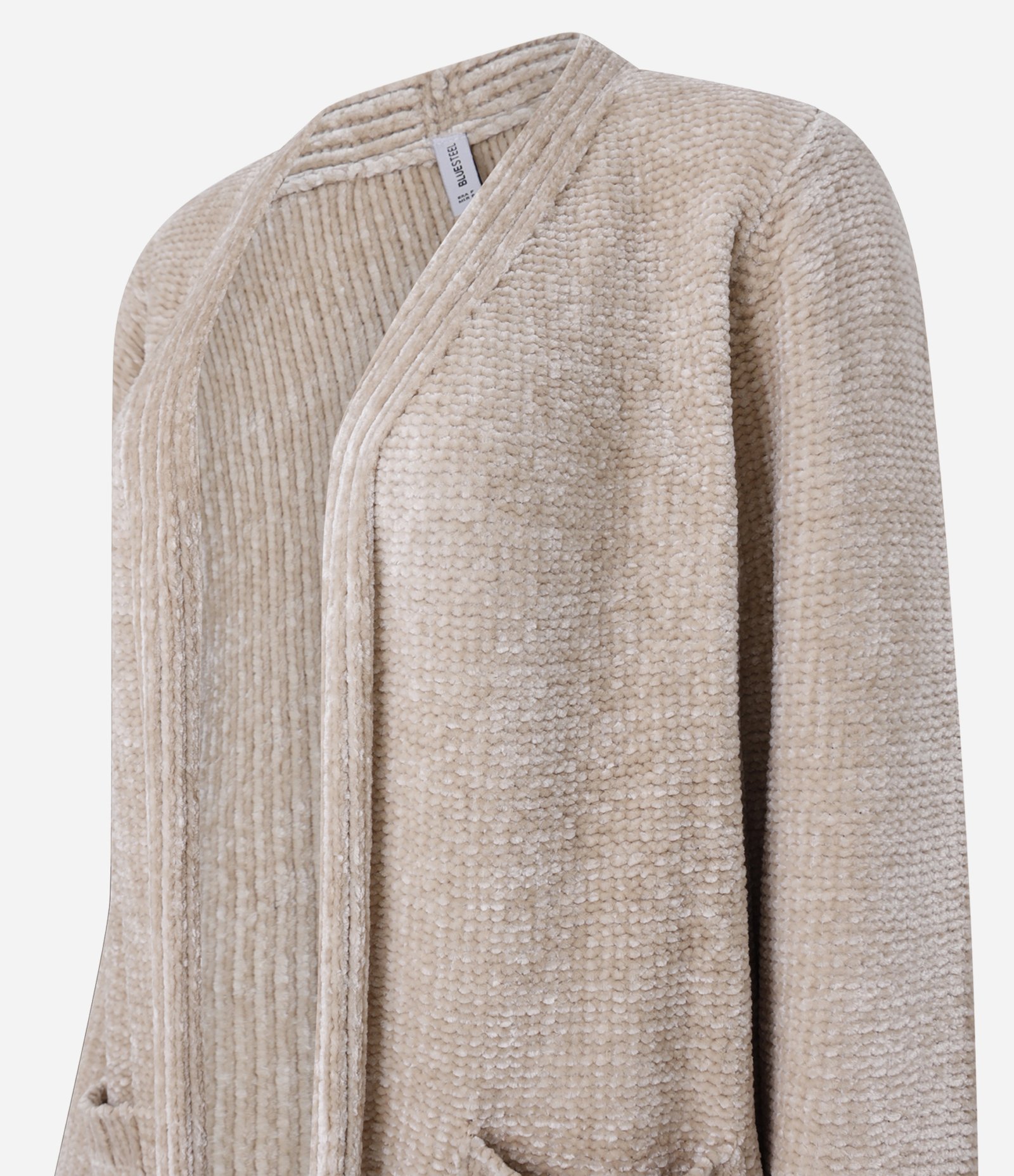 Cardigan Alongado em Chenille Canelado com Bolsos Frontais Bege 6