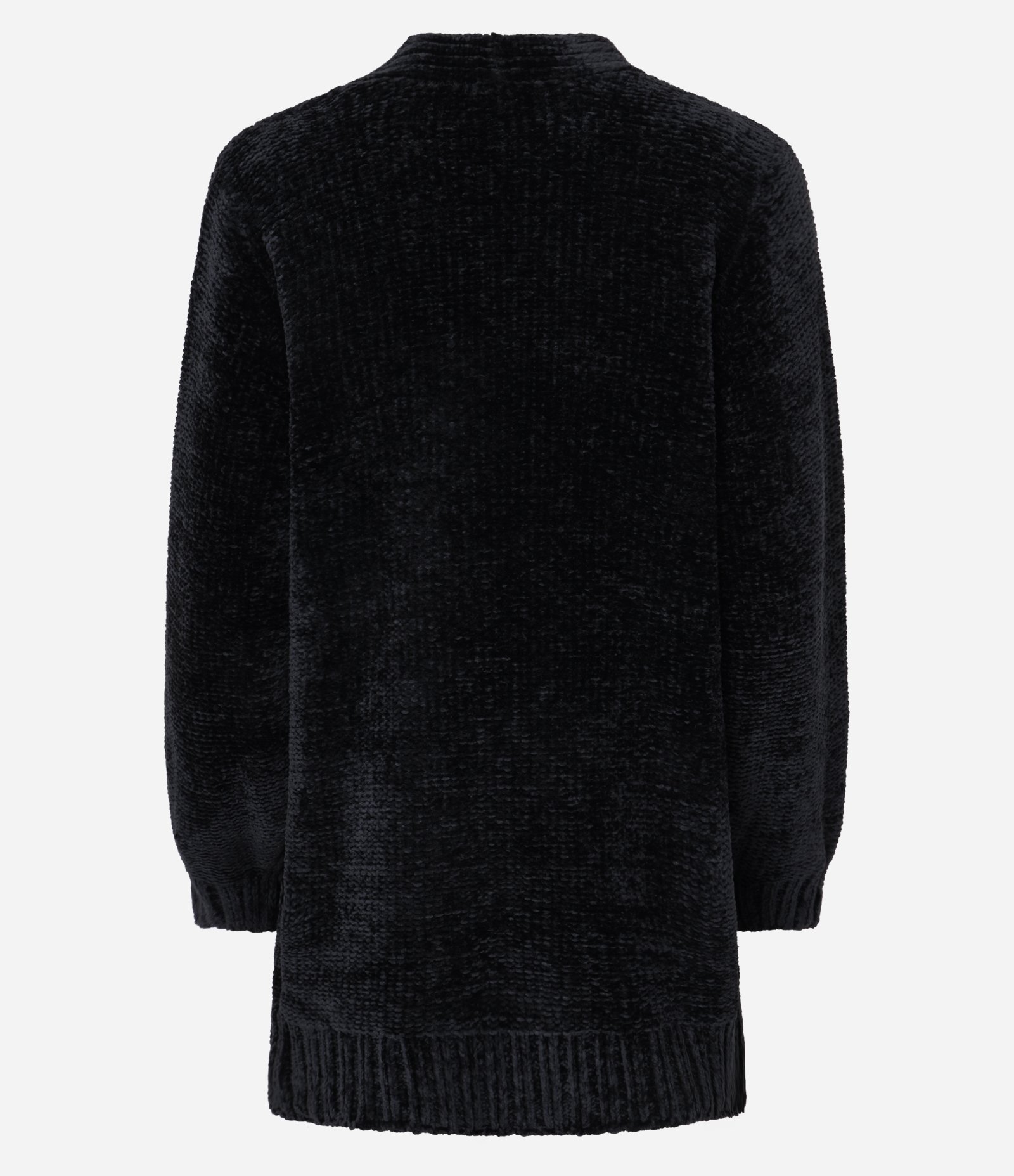 Cardigan Alongado em Chenille Canelado com Bolsos Frontais Preto 7