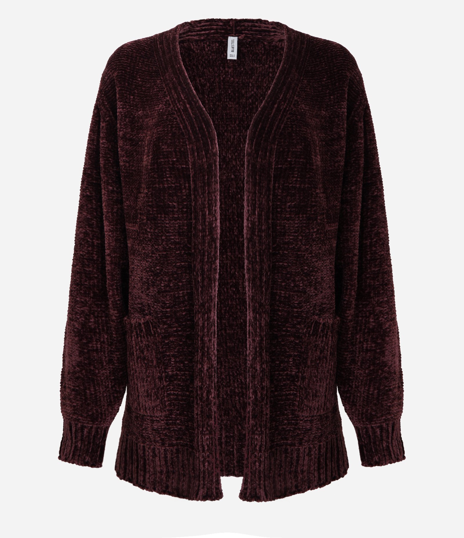 Cardigan Alongado em Chenille Canelado com Bolsos Frontais Vinho 4