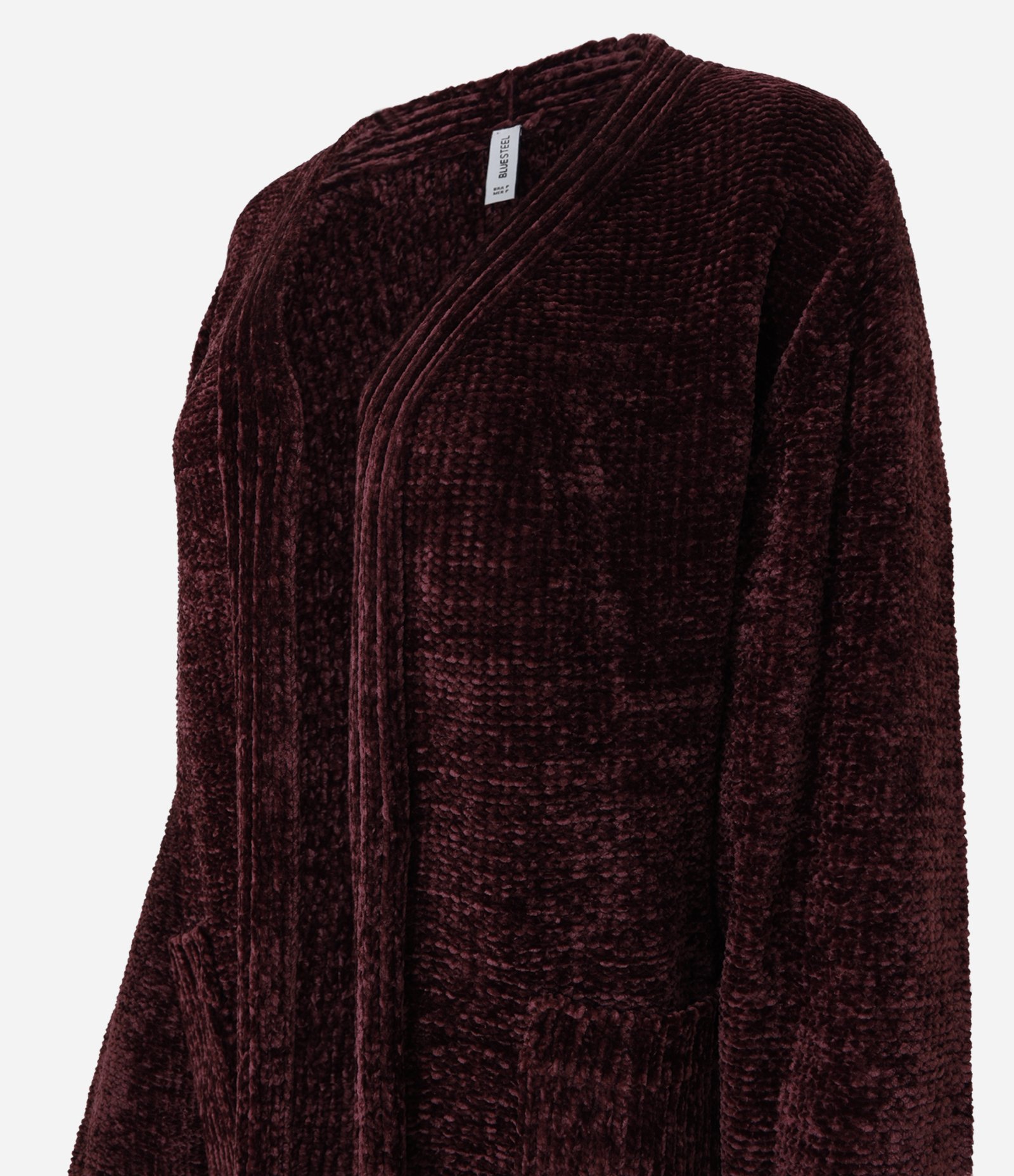 Cardigan Alongado em Chenille Canelado com Bolsos Frontais Vinho 5