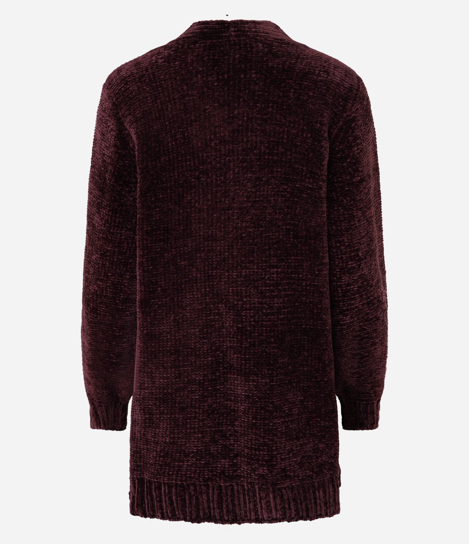 Cardigan Alongado em Chenille Canelado com Bolsos Frontais Vinho 6