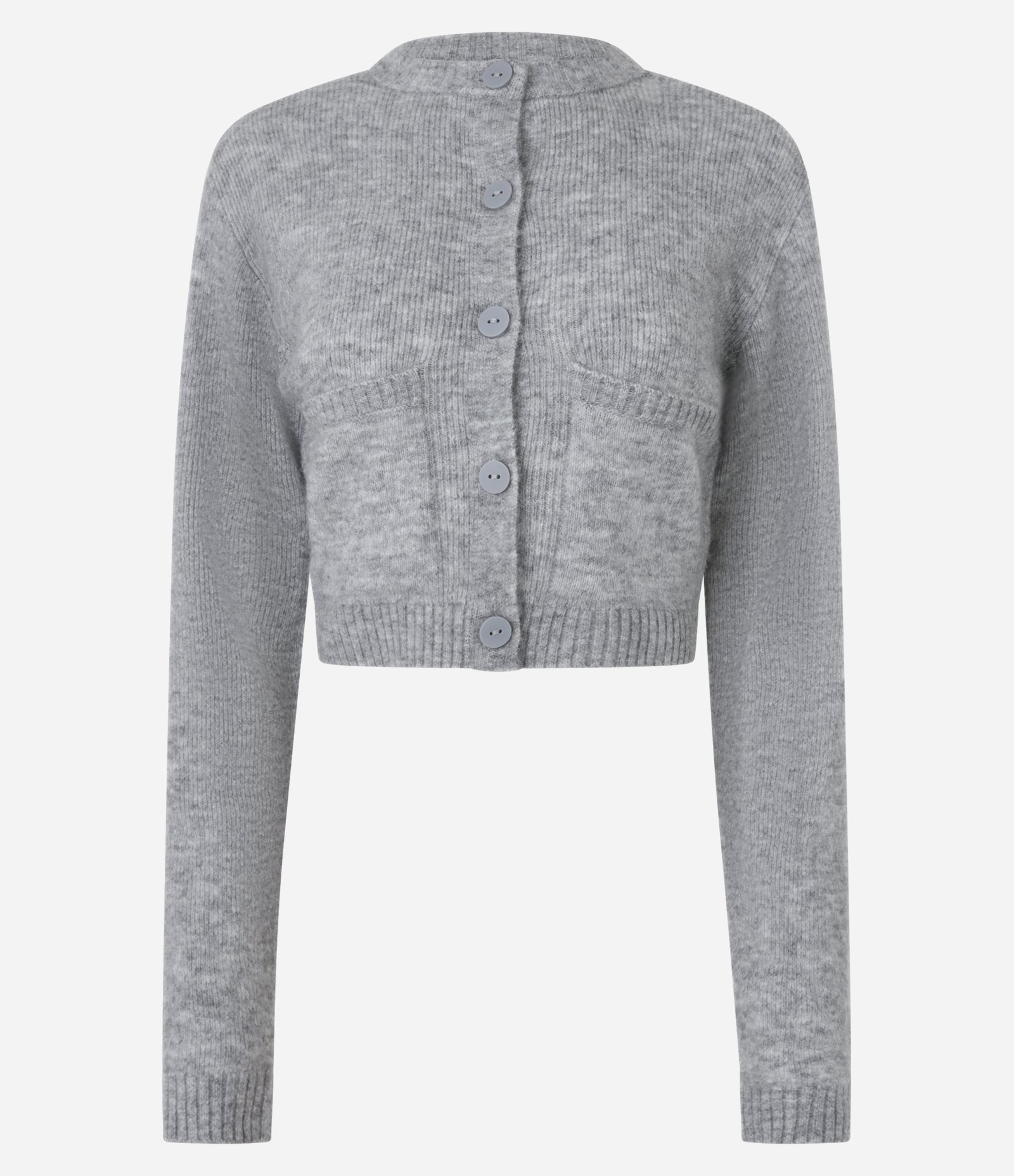 Cardigan Cropped em Tricô com Bolsinhos e Botões Frontais Cinza 4