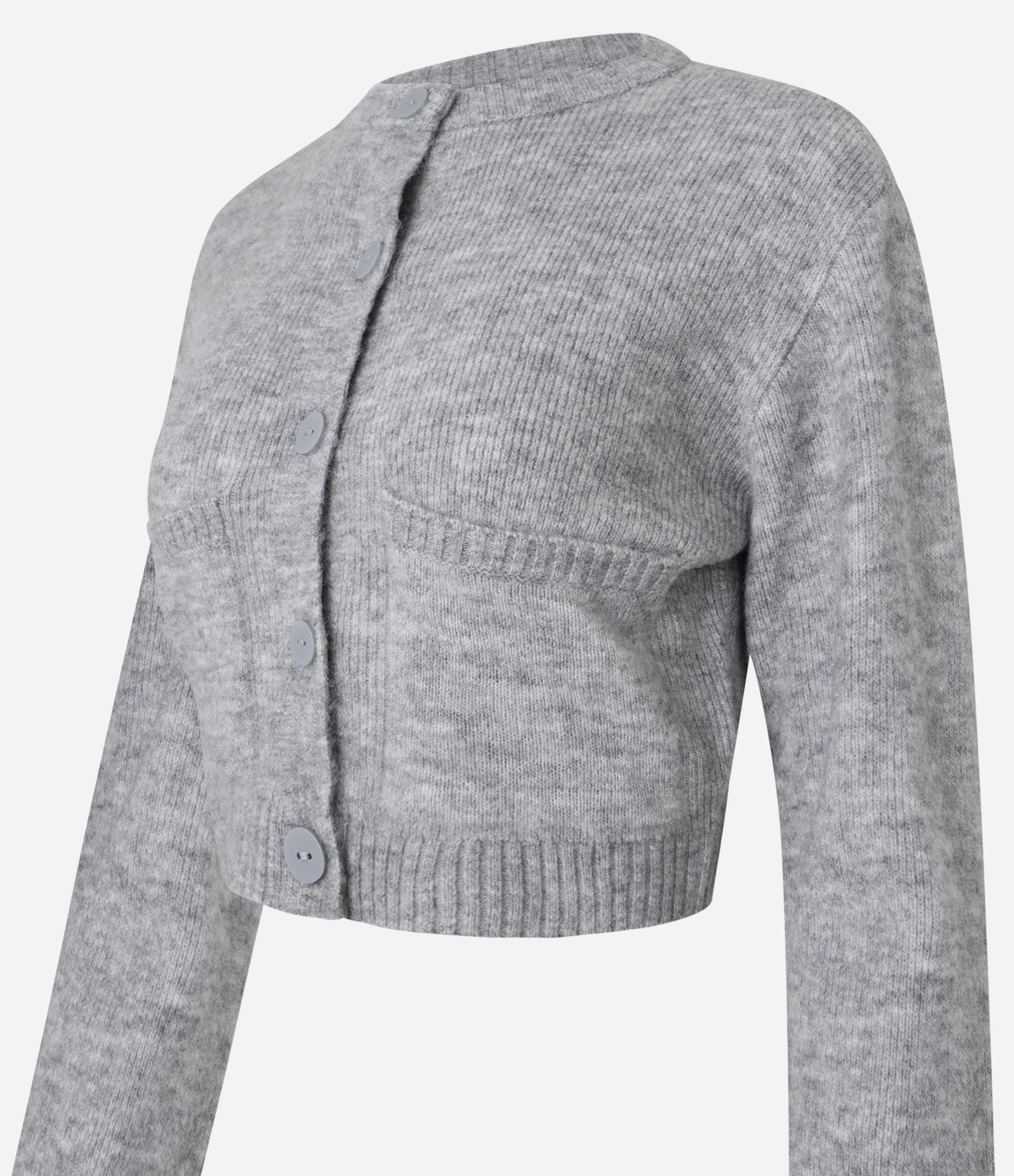 Cardigan Cropped em Tricô com Bolsinhos e Botões Frontais Cinza 5