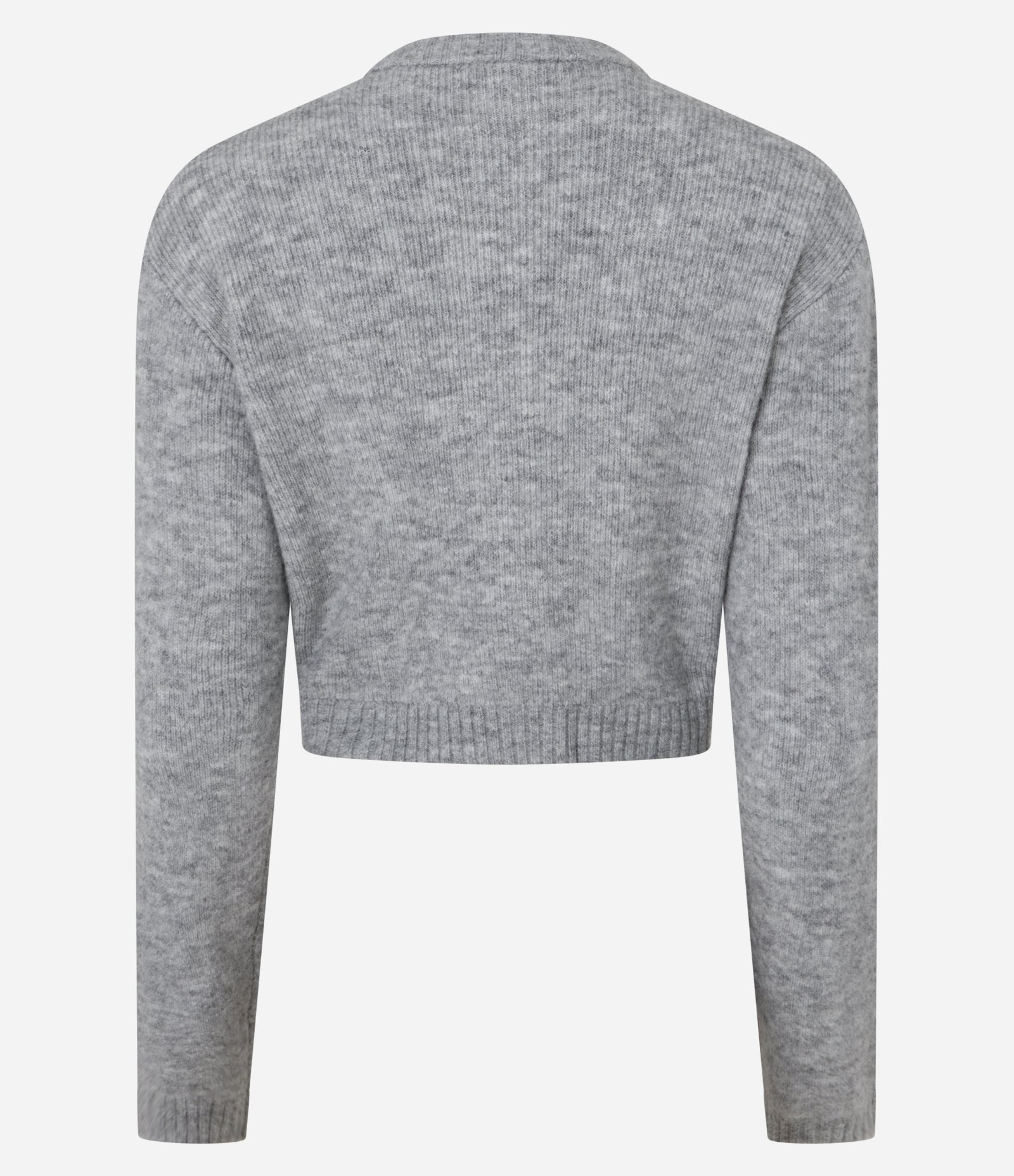 Cardigan Cropped em Tricô com Bolsinhos e Botões Frontais Cinza 6