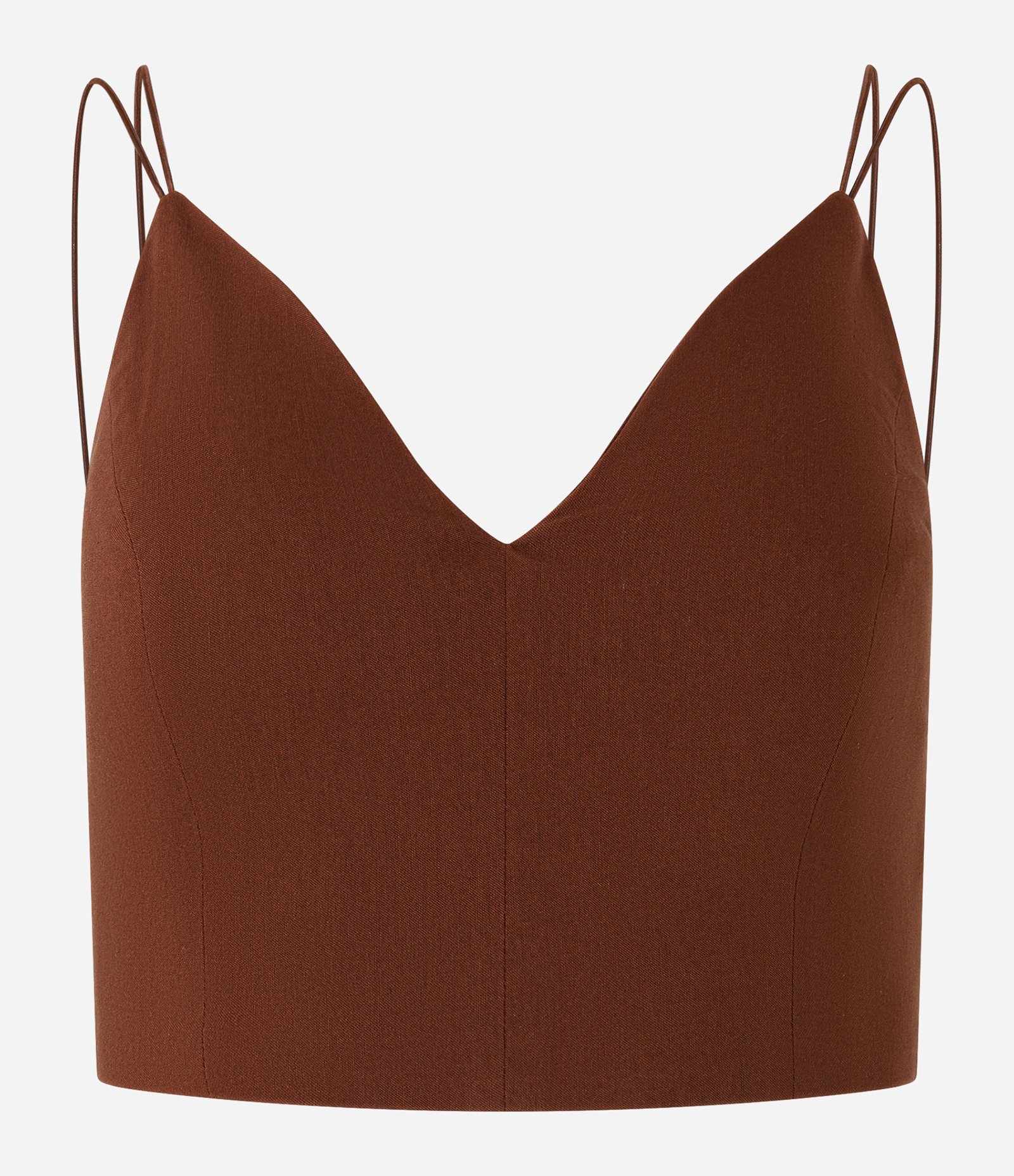Blusa Cropped Corset em Bengaline com Decote V Marrom Claro 7