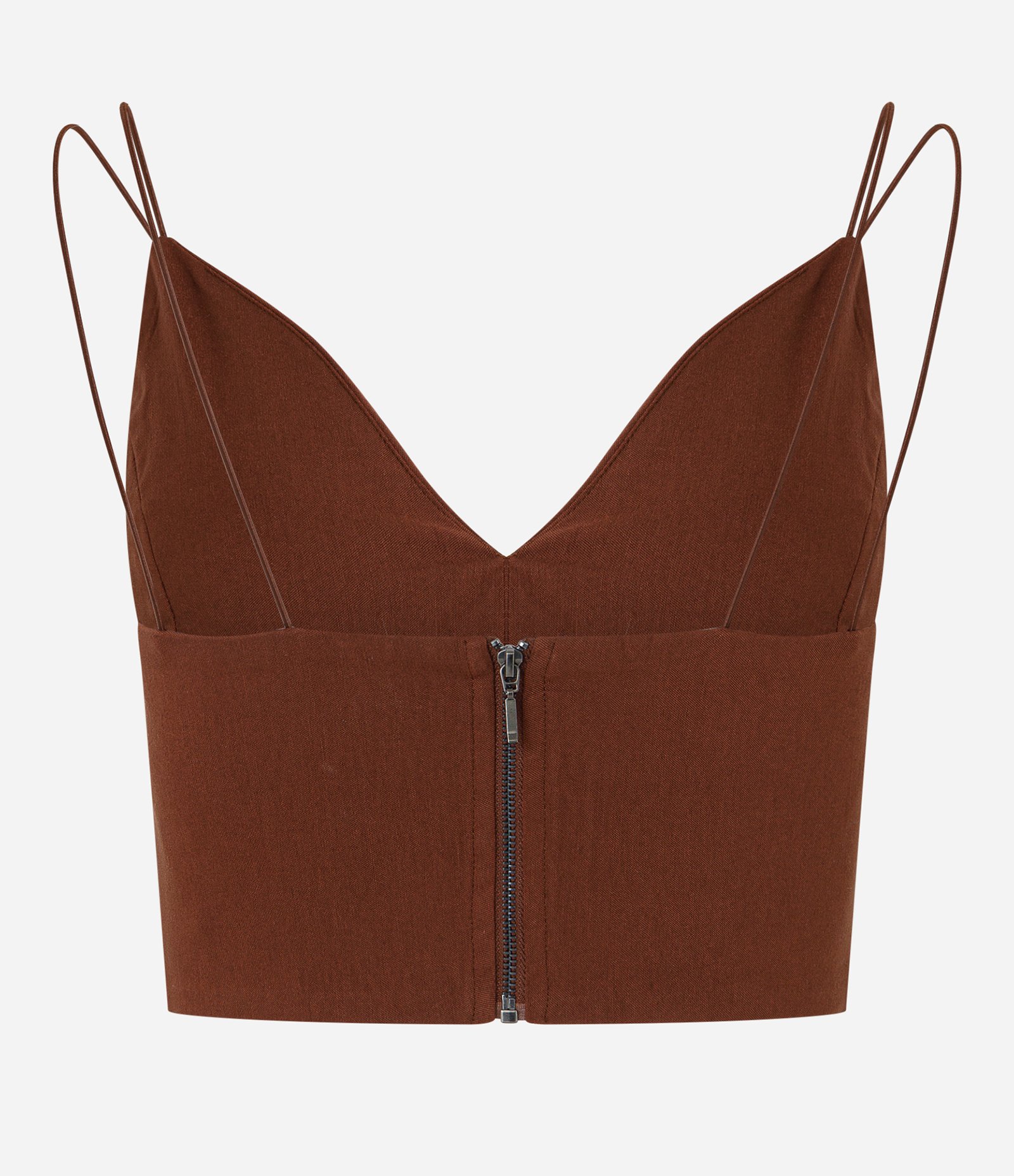 Blusa Cropped Corset em Bengaline com Decote V Marrom Claro 8