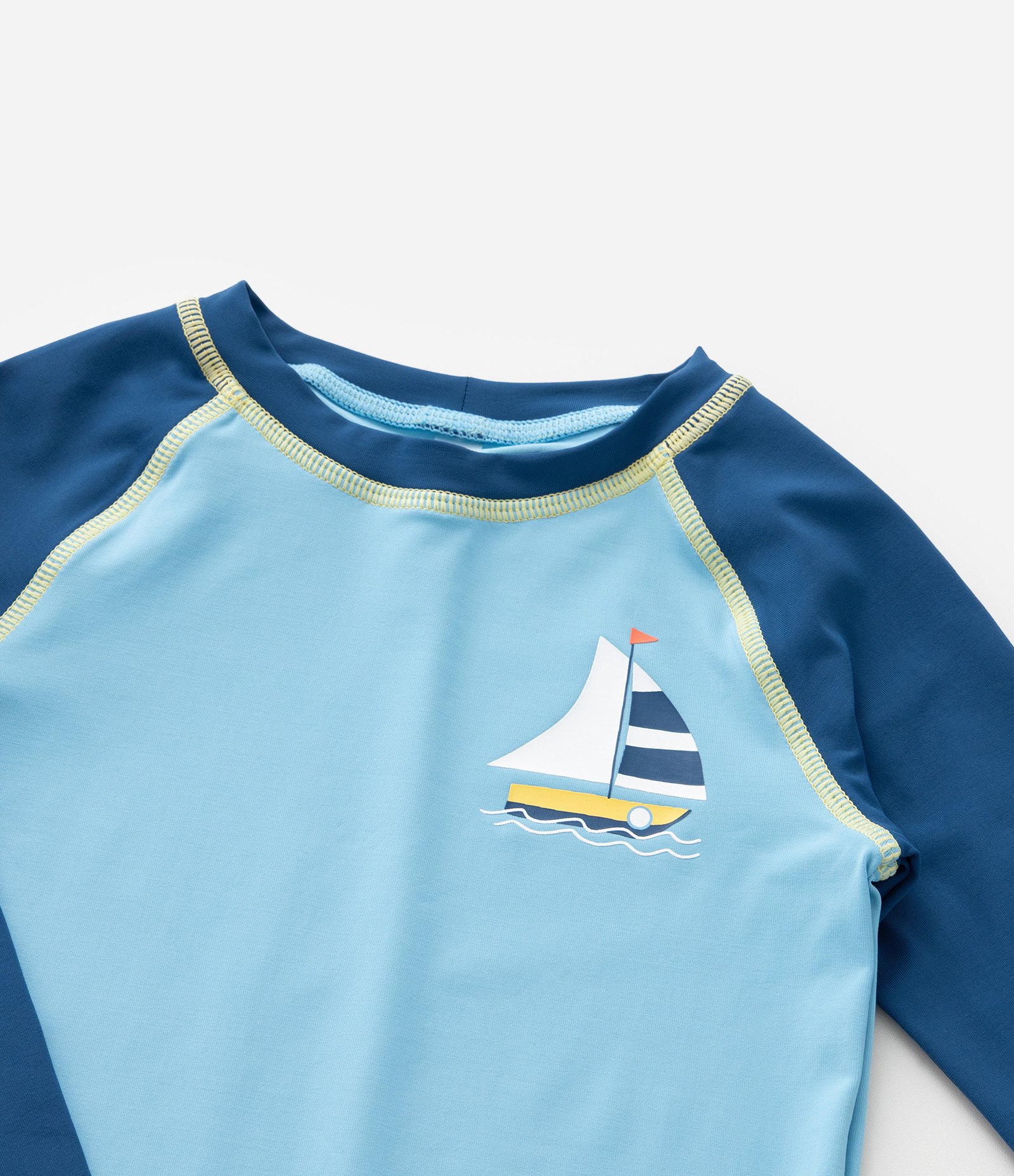 Conjunto Infantil com Proteção UV e Estampa Barco - Tam 1 a 4 Anos Azul 5