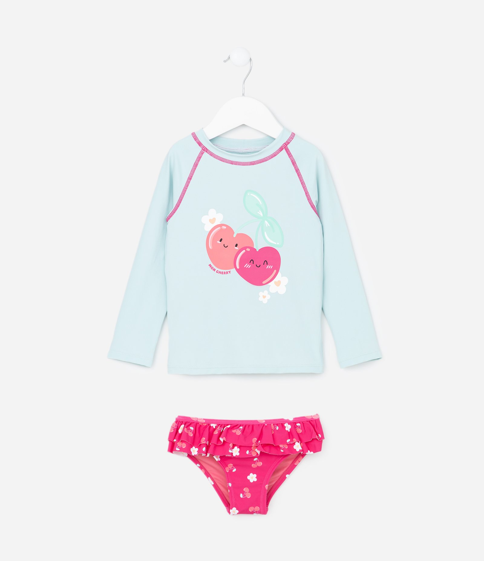 Conjunto Infantil com Proteção UV e Estampa Corações - Tam 1 a 4 Anos Azul/Rosa 1