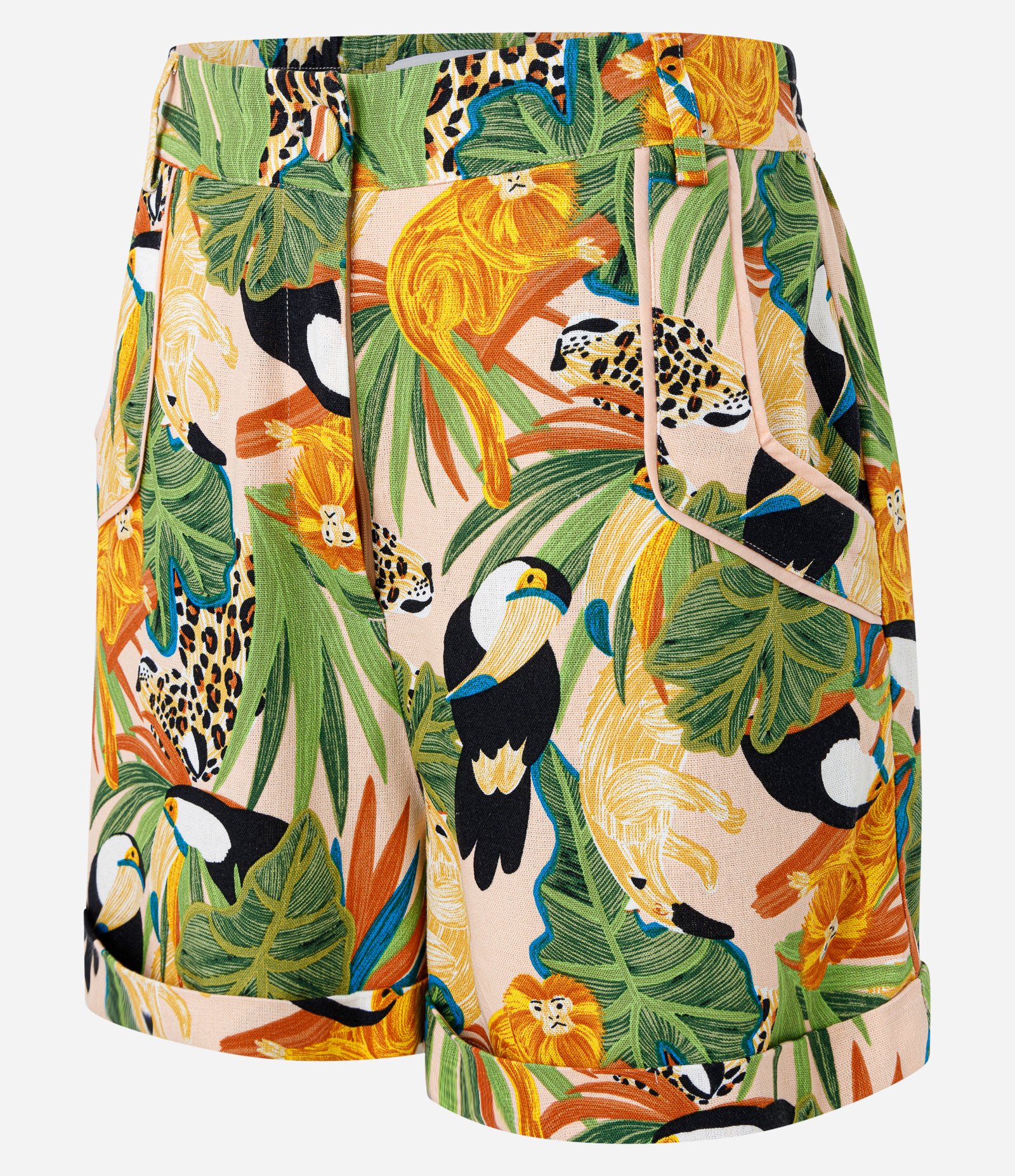 Short Curto em Viscose e Linho com Estampa Tropical Verde 6