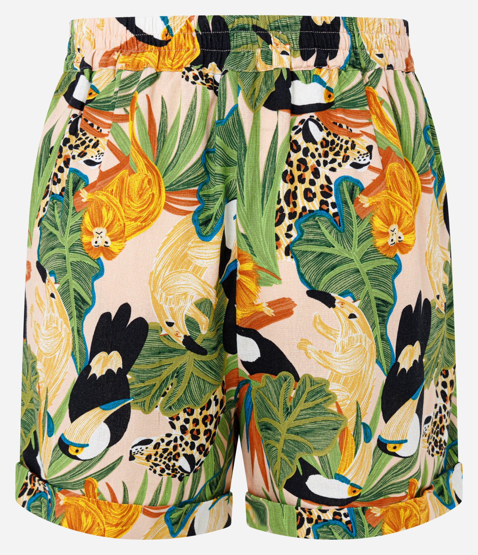 Short Curto em Viscose e Linho com Estampa Tropical Verde 7