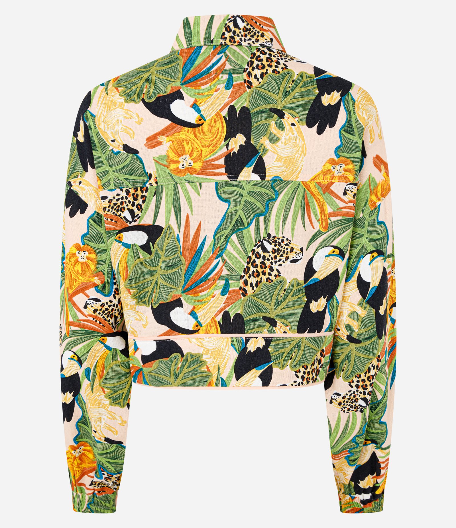 Jaqueta Curta em Viscose e Linho com Estampa Tropical Verde 7