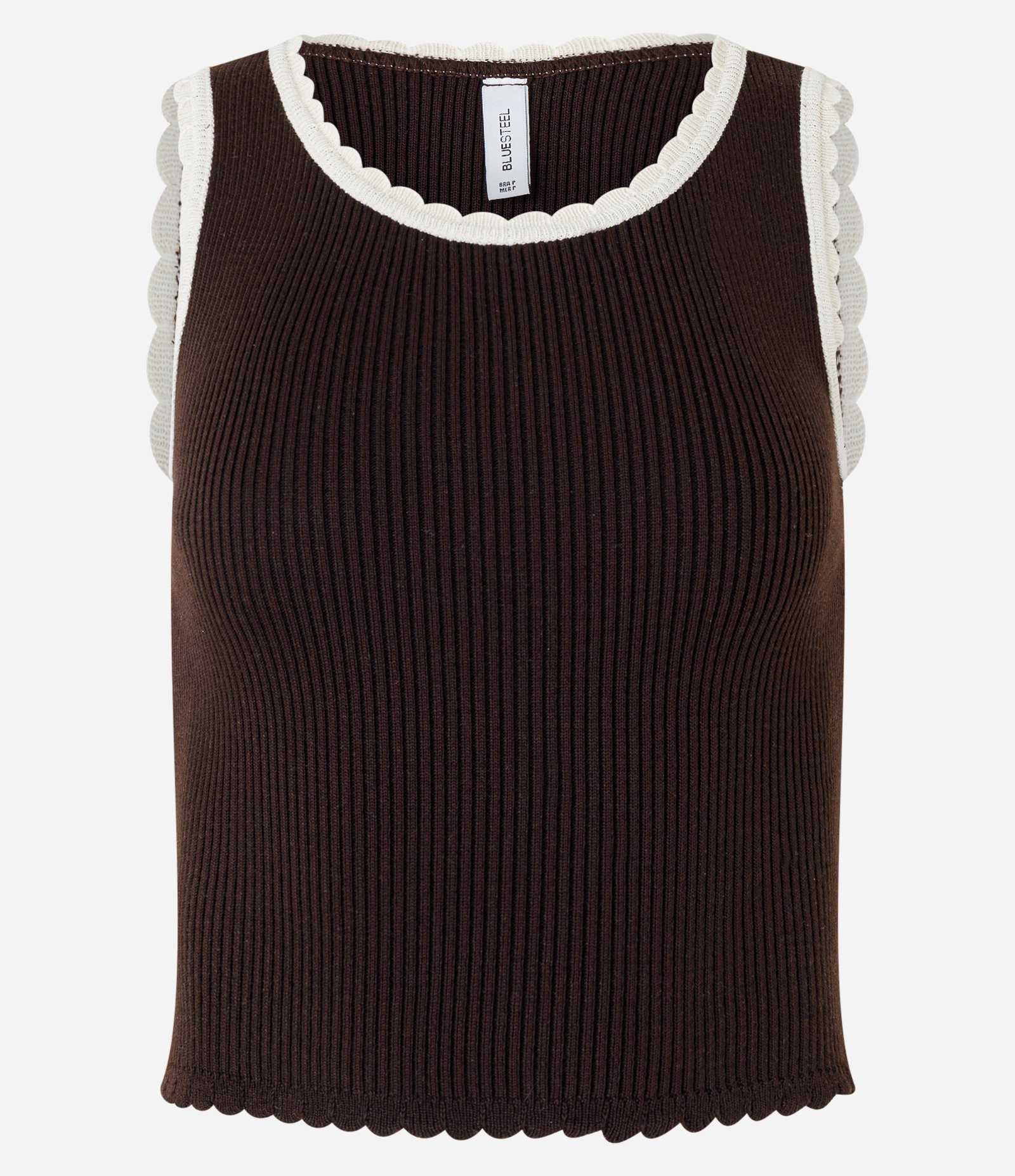 Blusa Regata Baby Look com Textura e Detalhe de Ondinhas nos Viés Marrom 4