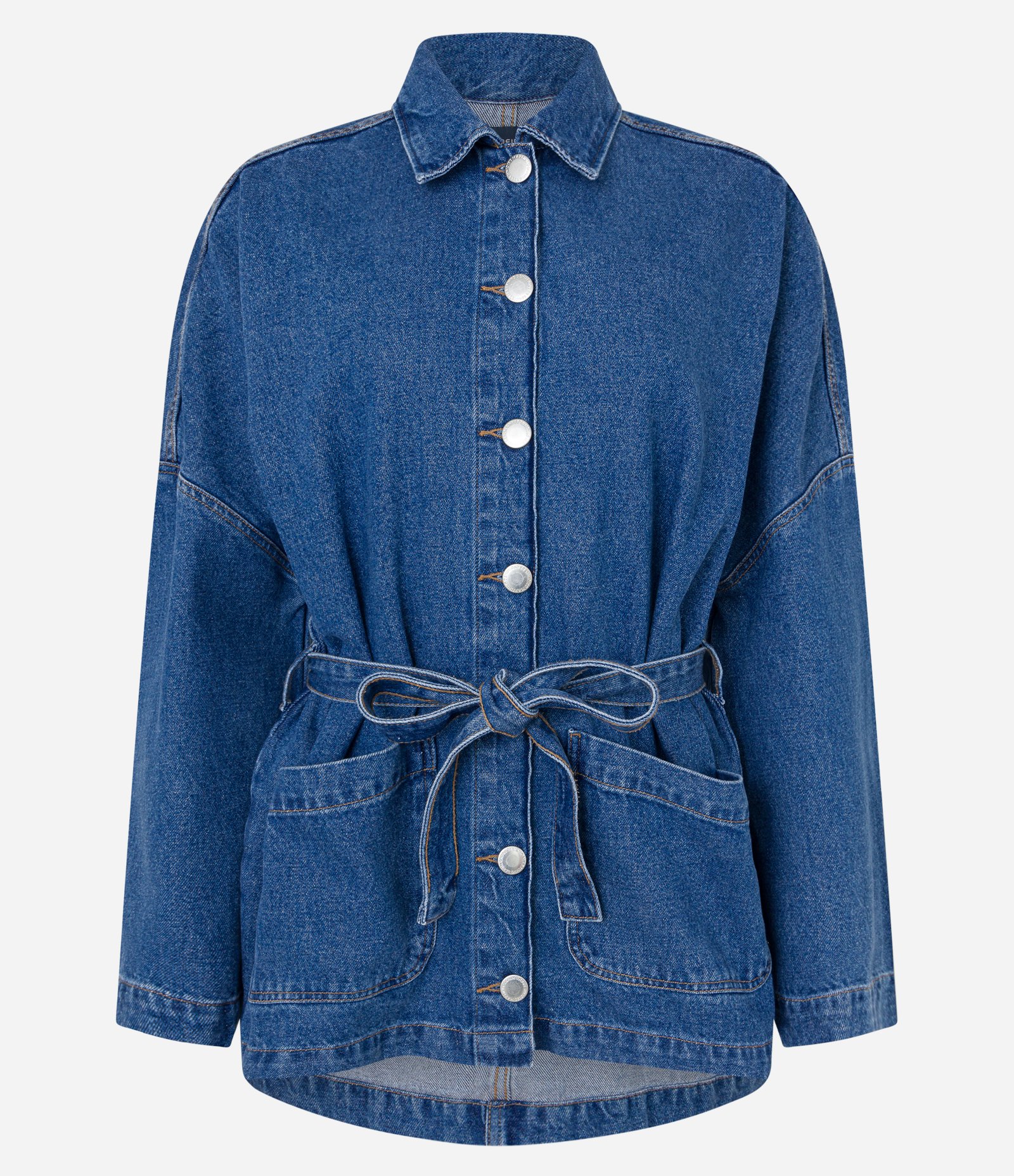 Jaqueta Parka em Jeans com Cava Deslocada e Amarração Azul 5