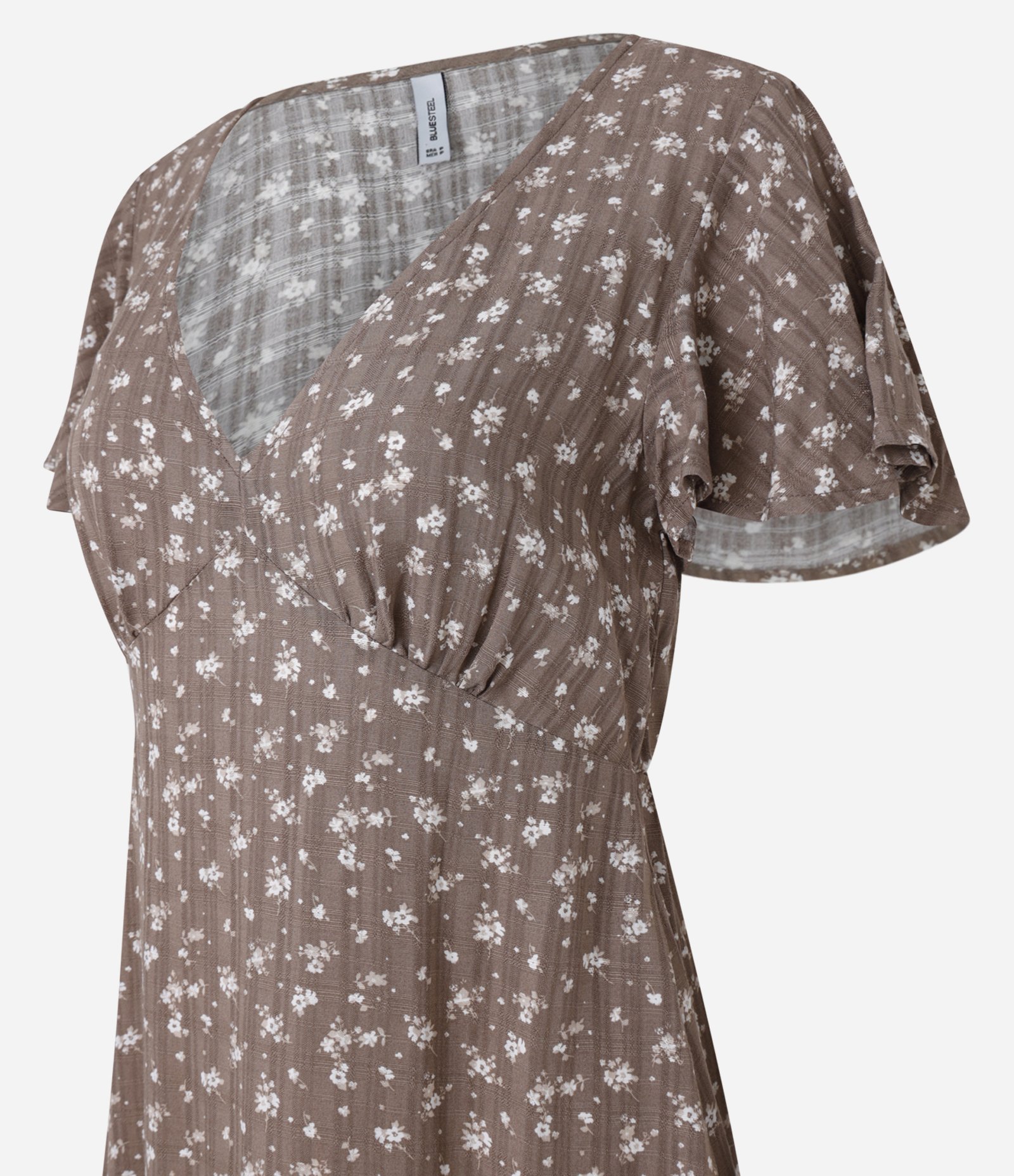 Vestido Curto com Manga Godê e Estampa Floral Liberty Marrom 5