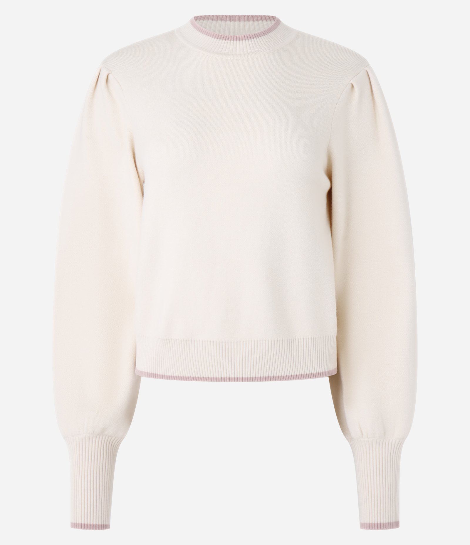 Suéter em Tricô com Friso Contrastante e Manga Bufante Rosa 5