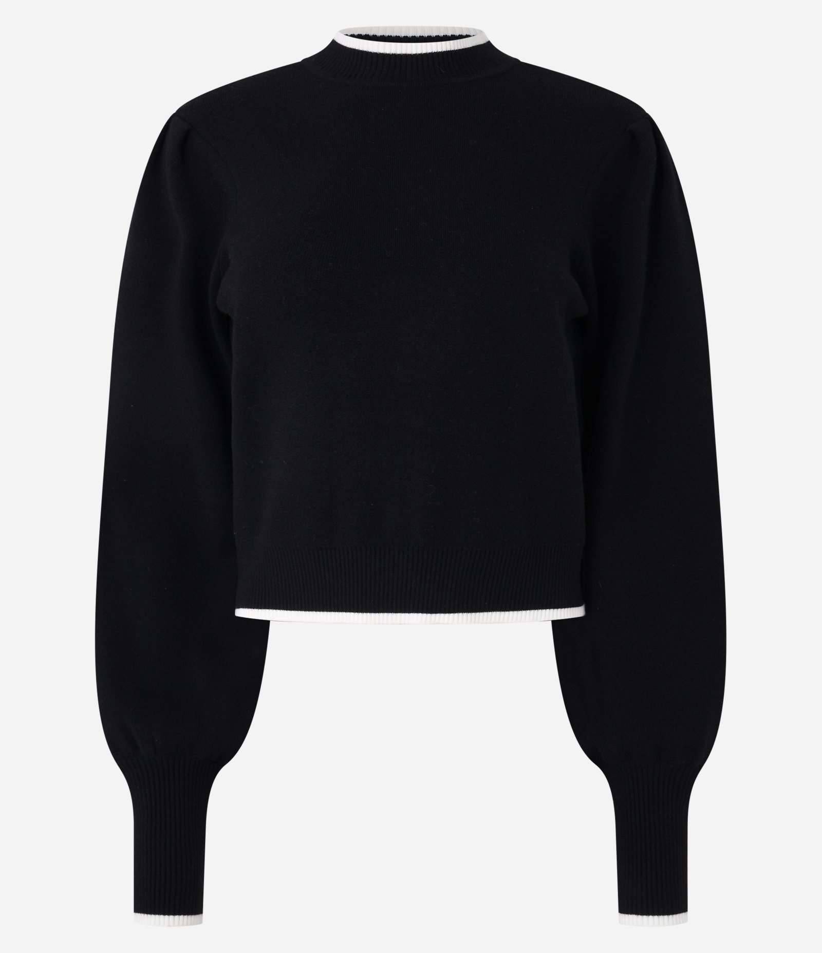 Suéter em Tricô com Friso Contrastante e Manga Bufante Preto 4