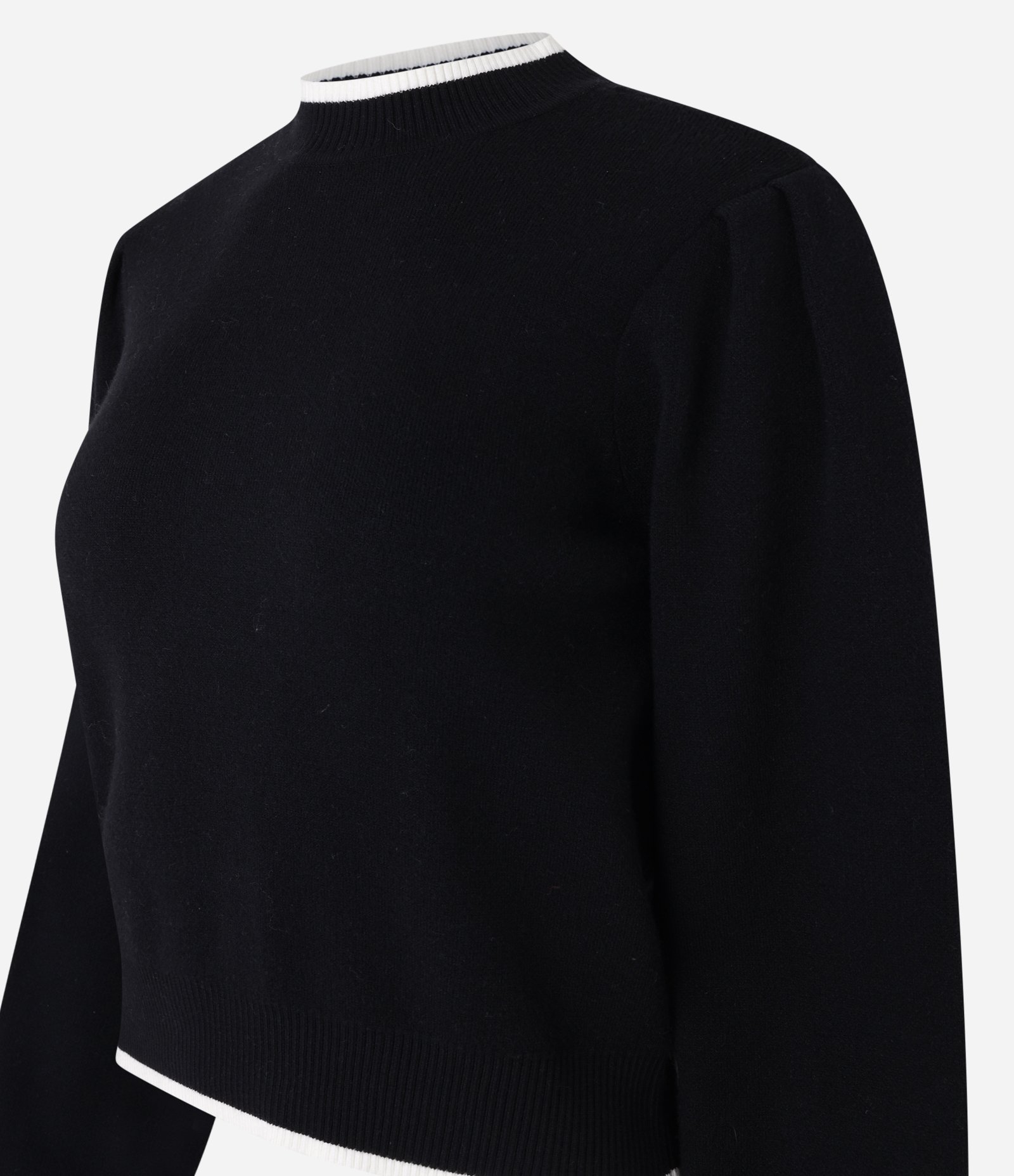 Suéter em Tricô com Friso Contrastante e Manga Bufante Preto 5