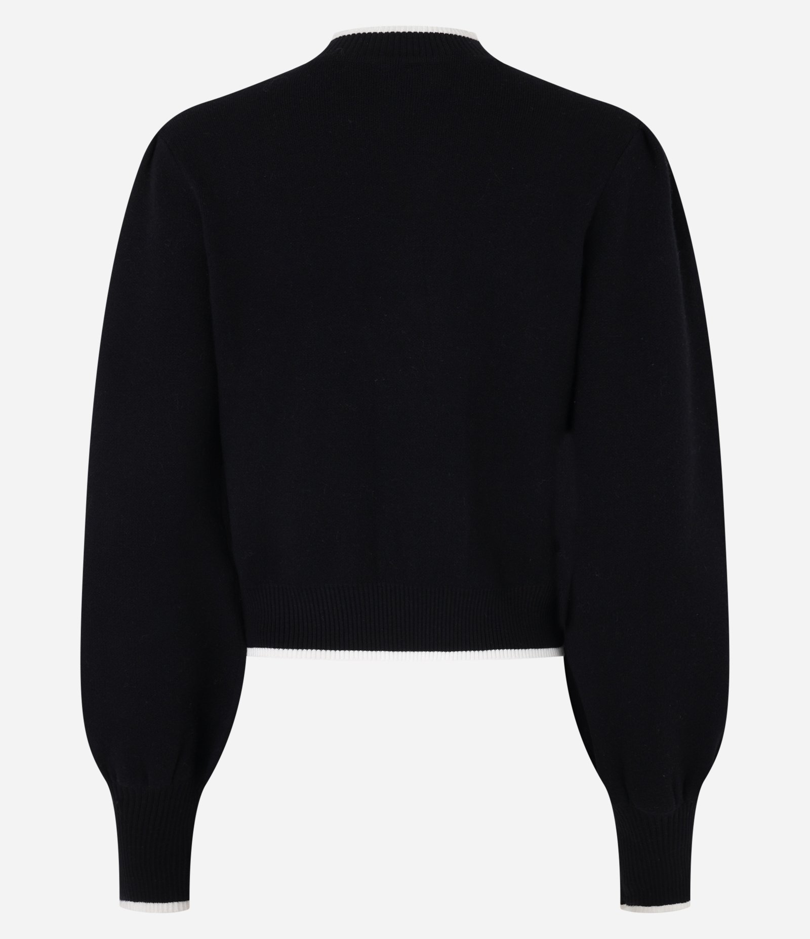 Suéter em Tricô com Friso Contrastante e Manga Bufante Preto 6