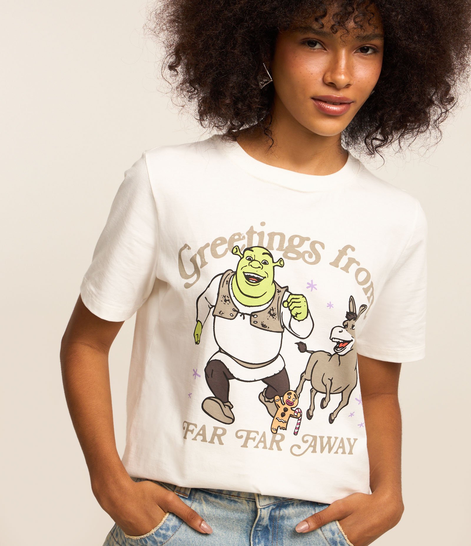 Camiseta Alongada em Algodão com Estampa Shrek Far Far Away Branco 3
