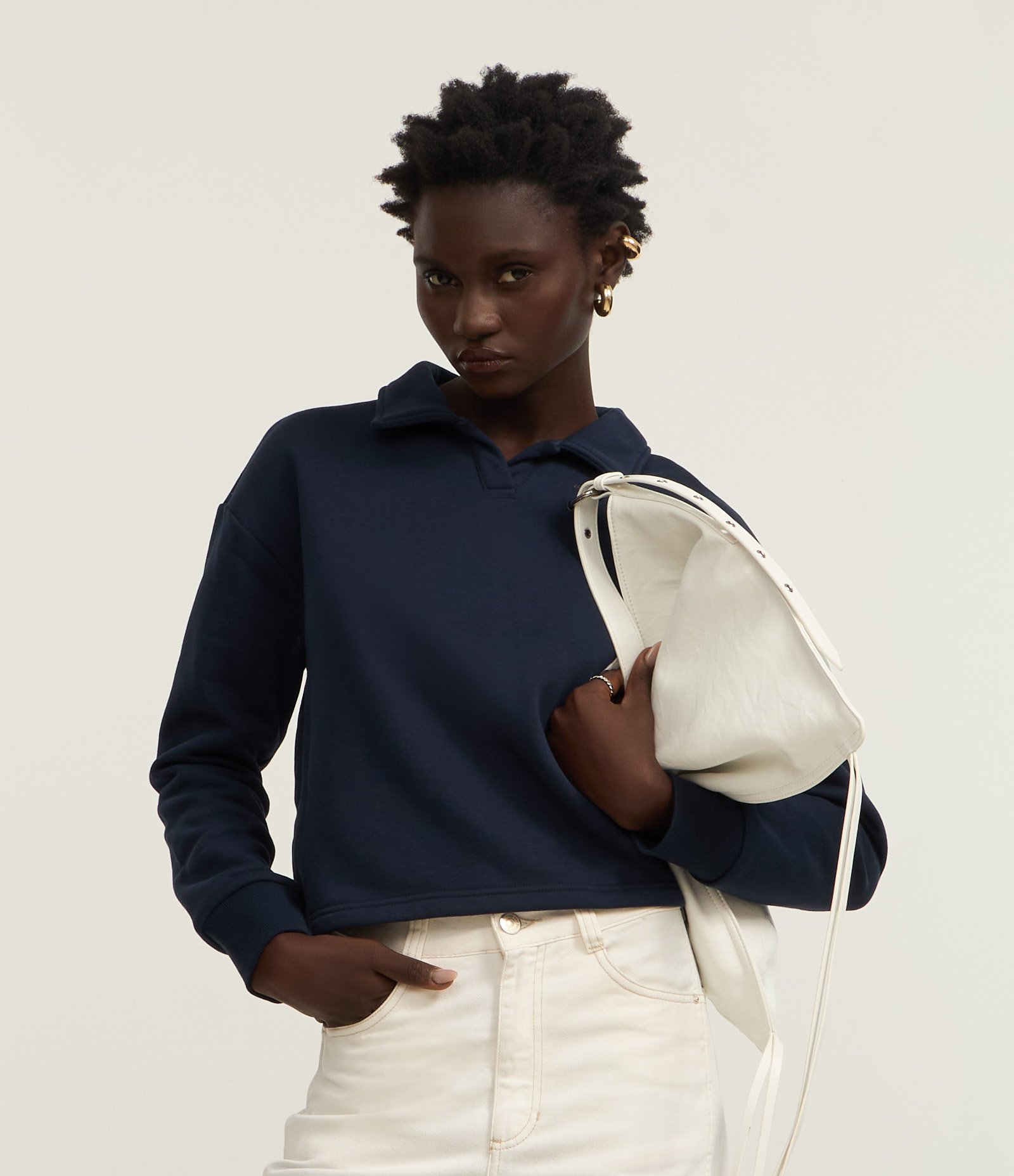 Moletom Slim Quentinho com Forro e Gola Polo Azul Marinho 1