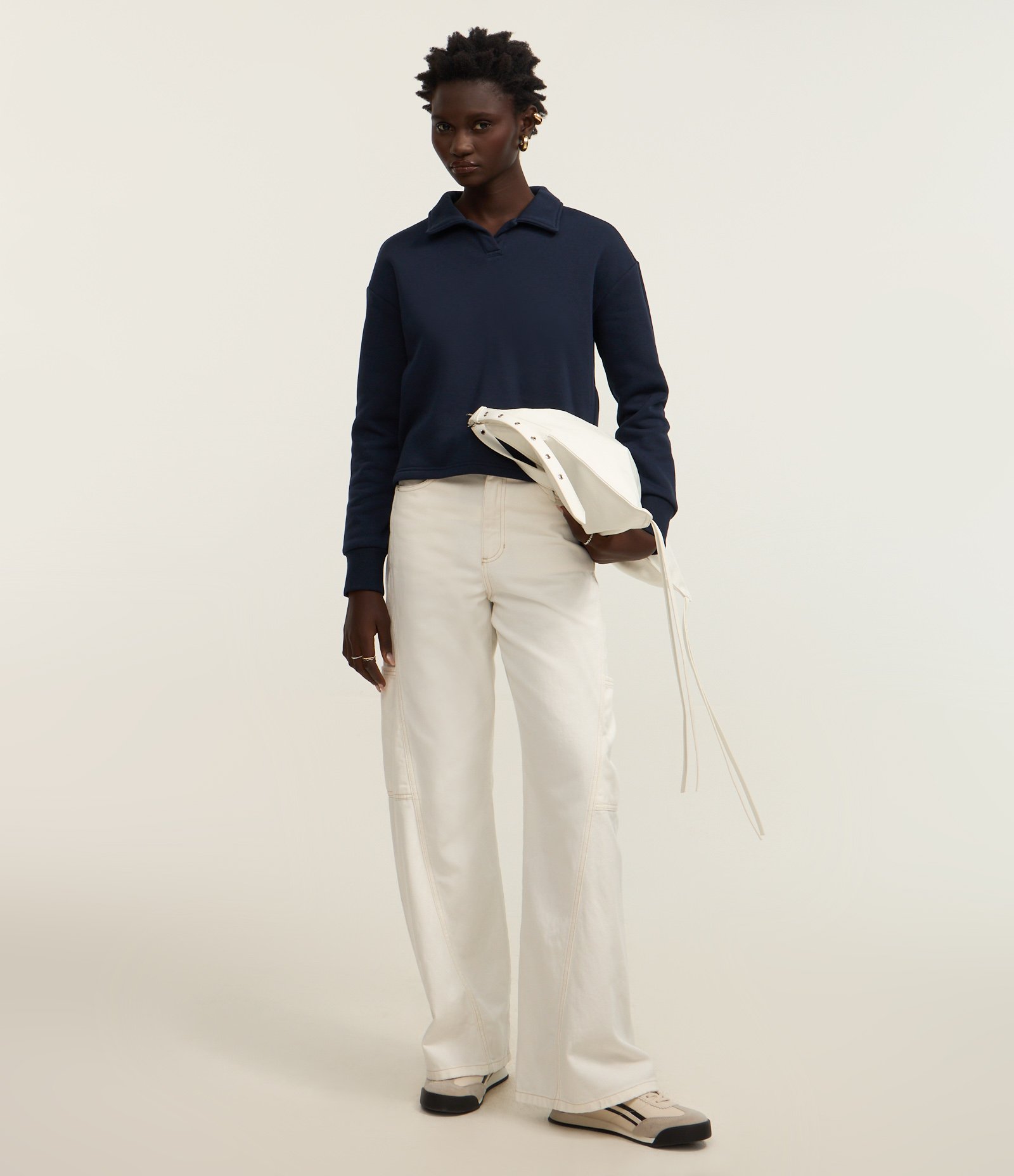 Moletom Slim Quentinho com Forro e Gola Polo Azul Marinho 2