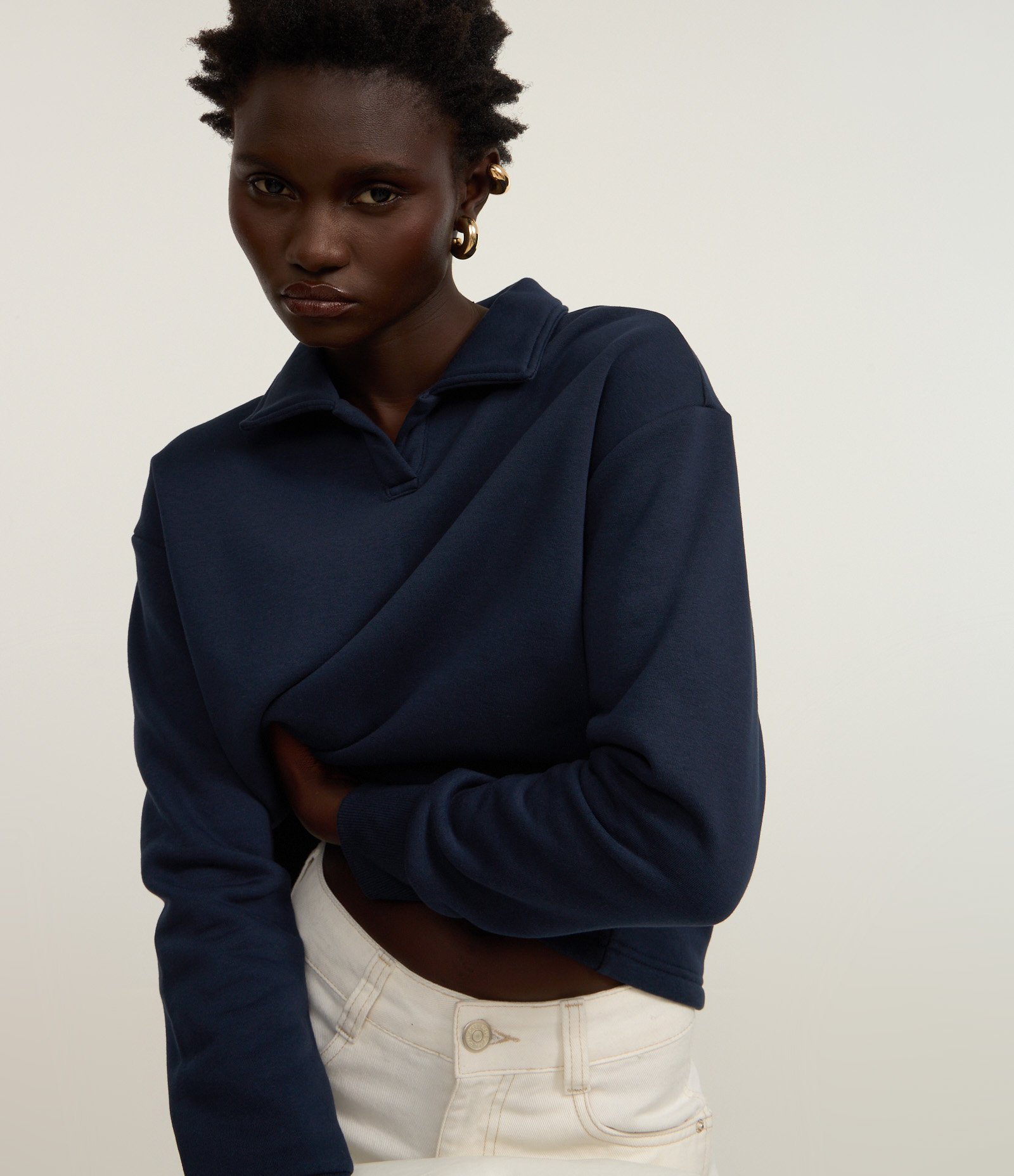 Moletom Slim Quentinho com Forro e Gola Polo Azul Marinho 3