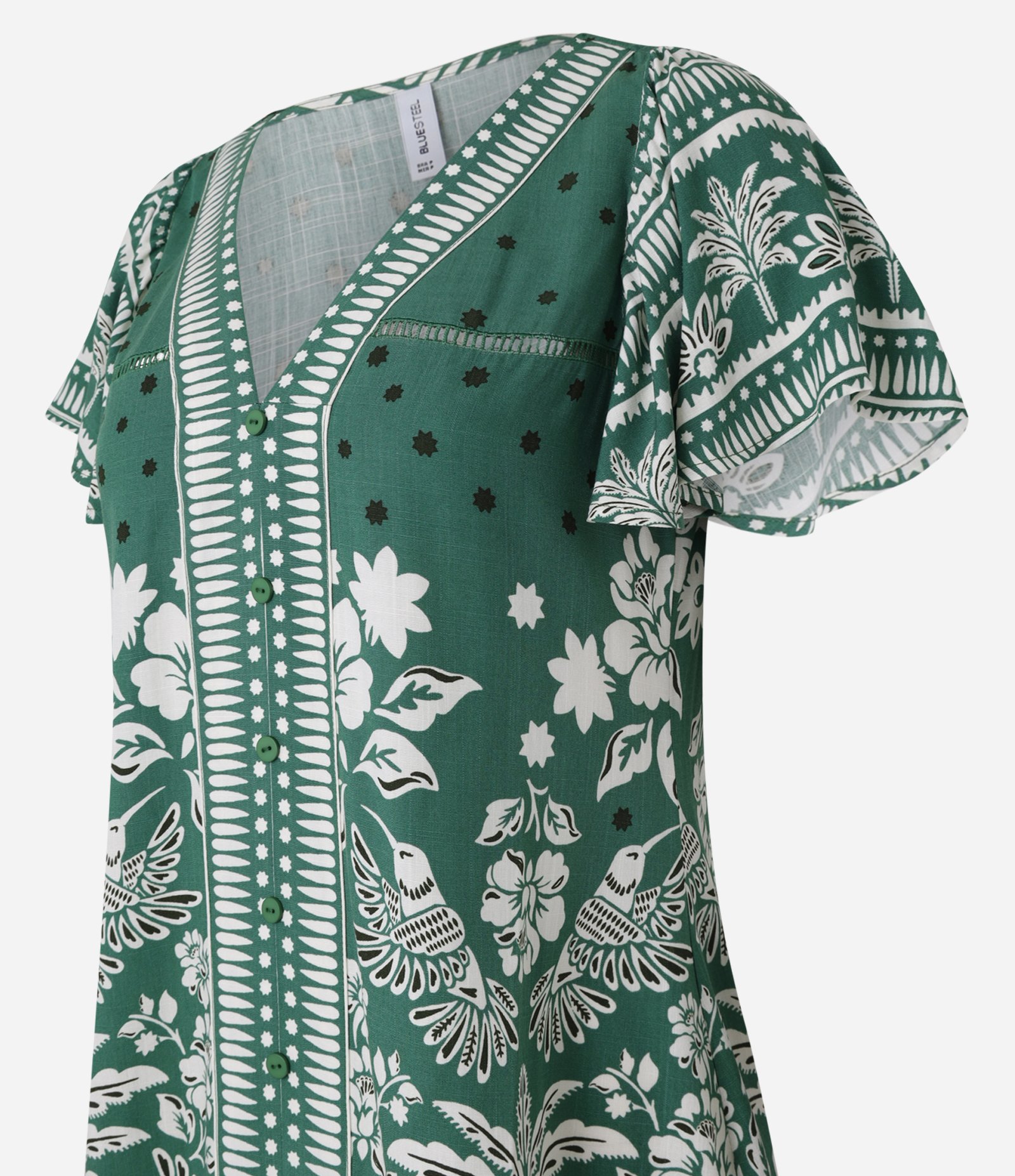 Vestido Curto em Viscose com Estampa Floral Verde 6