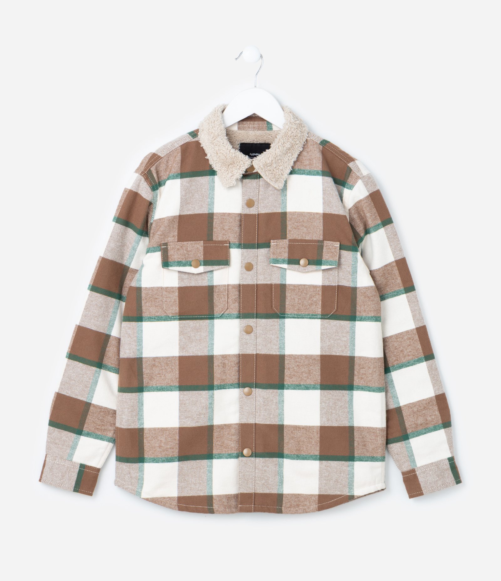Camisa Infantil Xadrez com Forro em Sherpa - Tam 5 a 14 Anos Marrom 1