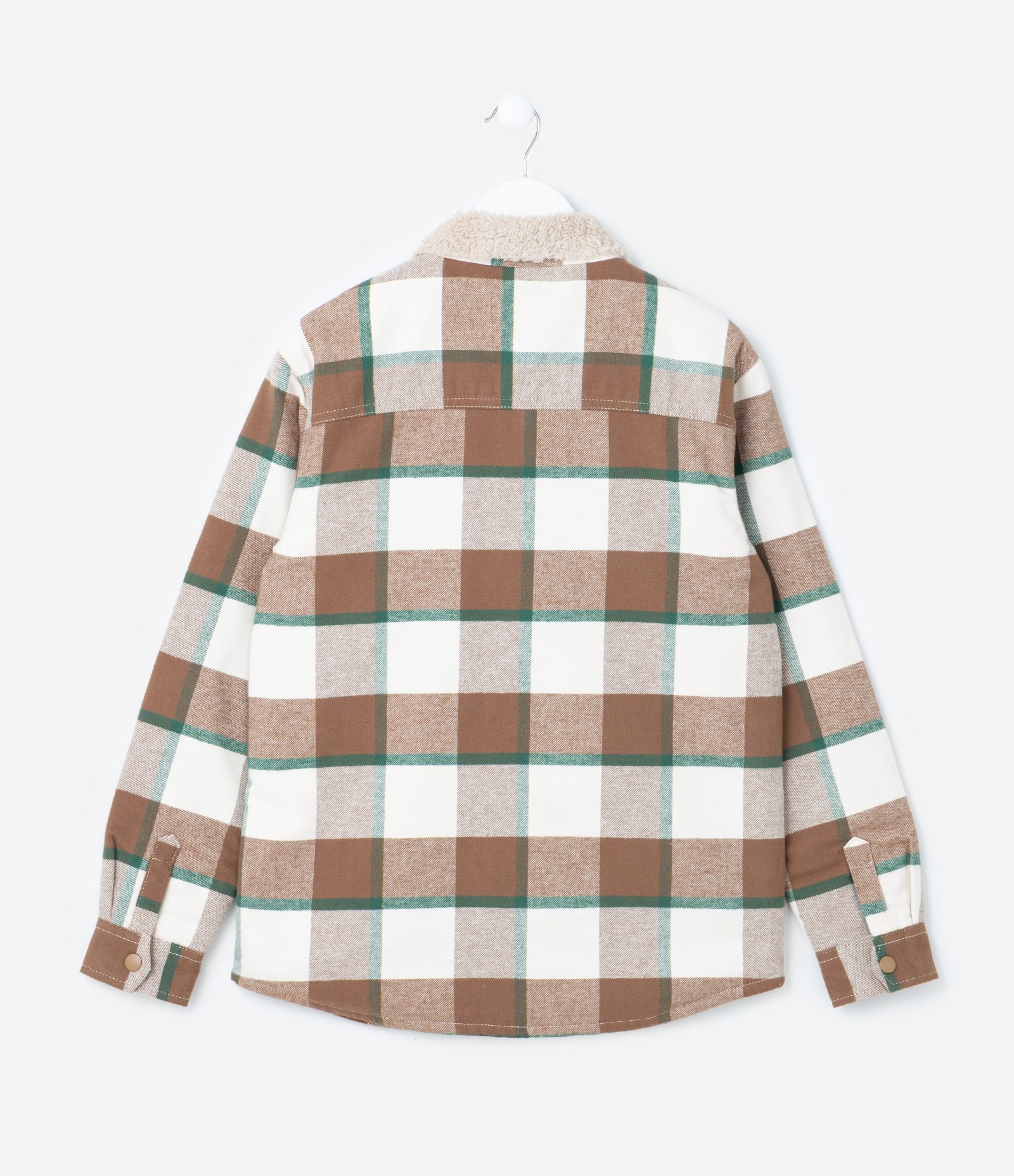 Camisa Infantil Xadrez com Forro em Sherpa - Tam 5 a 14 Anos Marrom 2