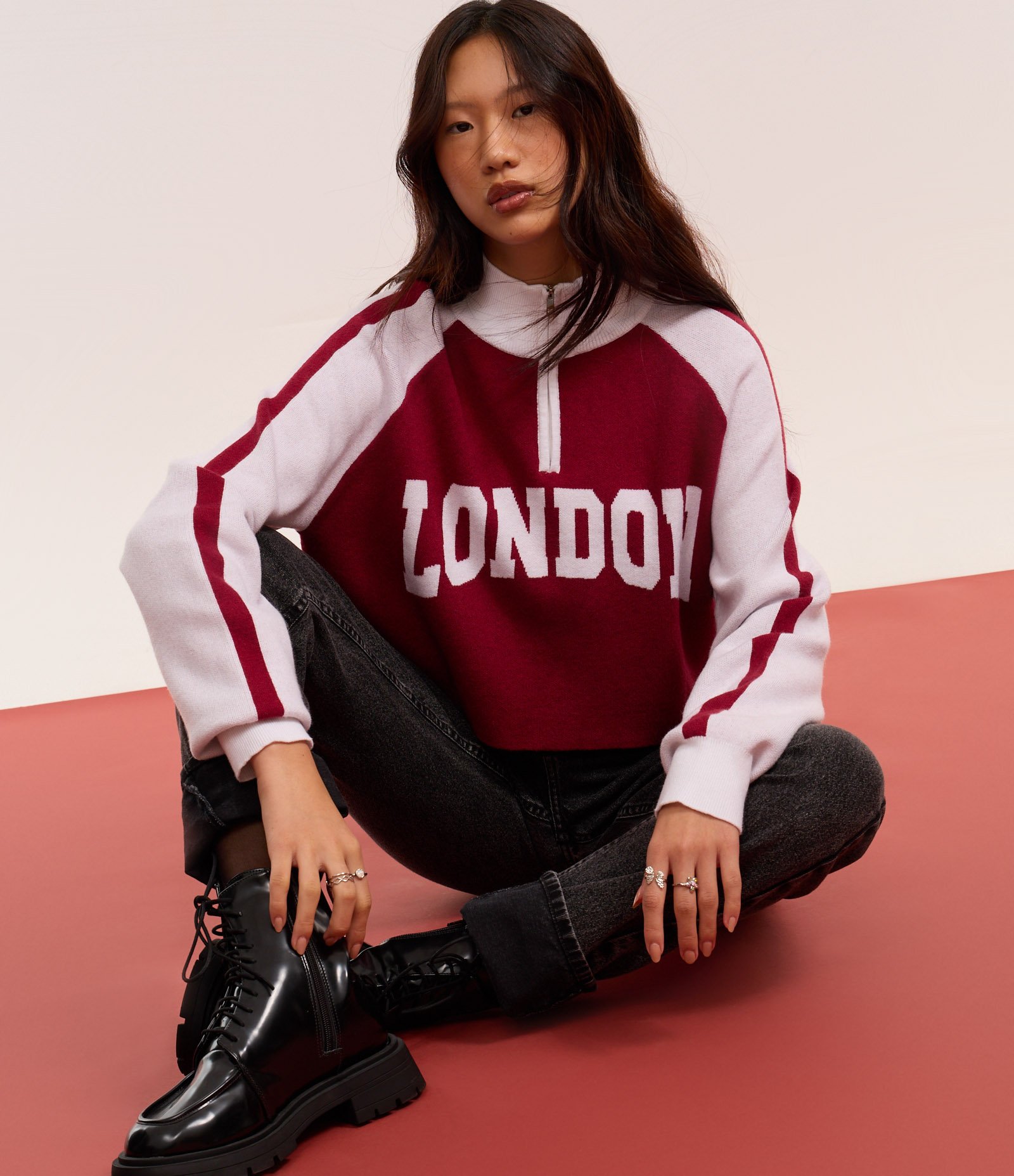 Suéter em Tricô com Zíper com Estampa London Branco/Vermelho 4