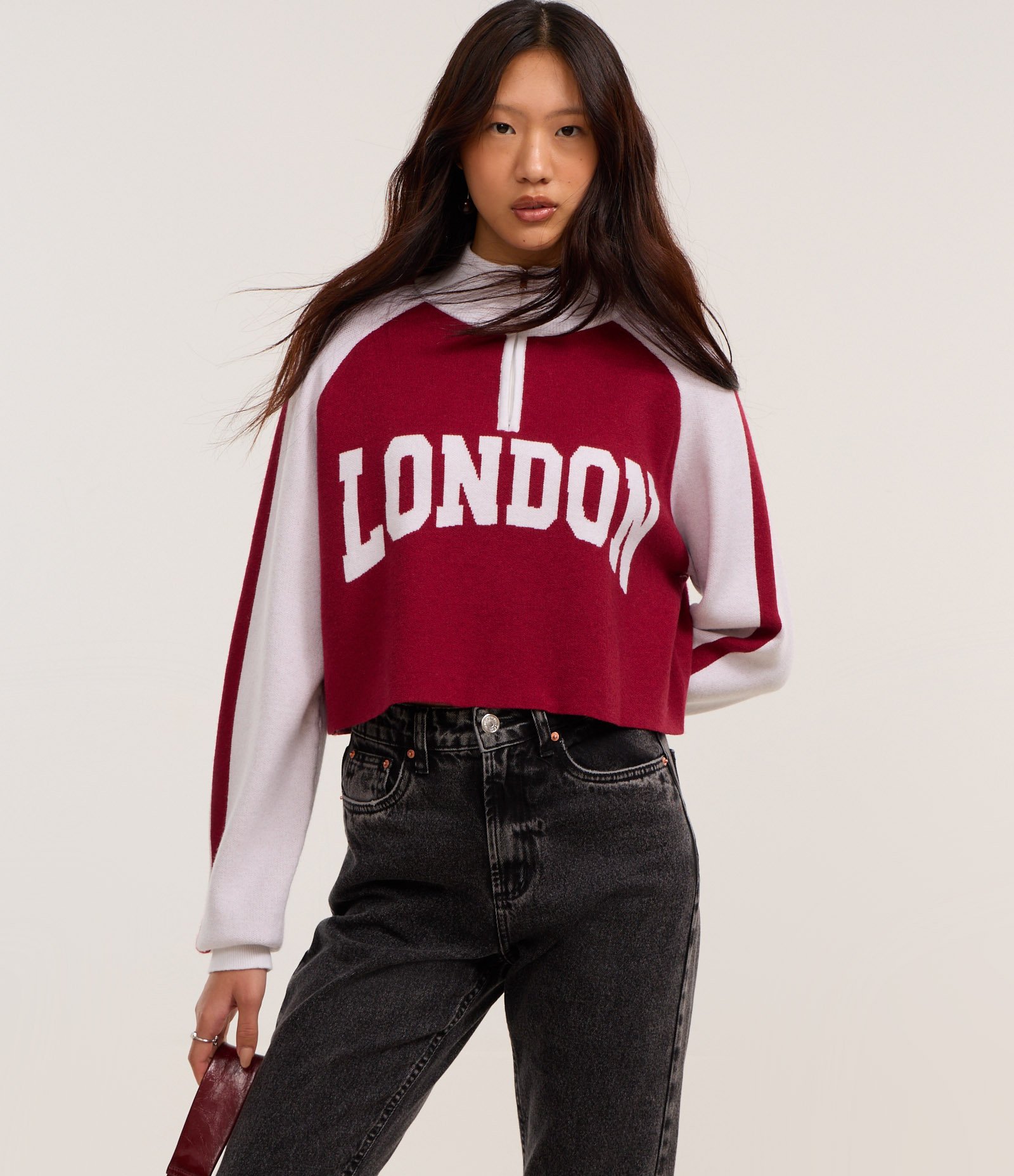 Suéter em Tricô com Zíper com Estampa London Branco/Vermelho 1