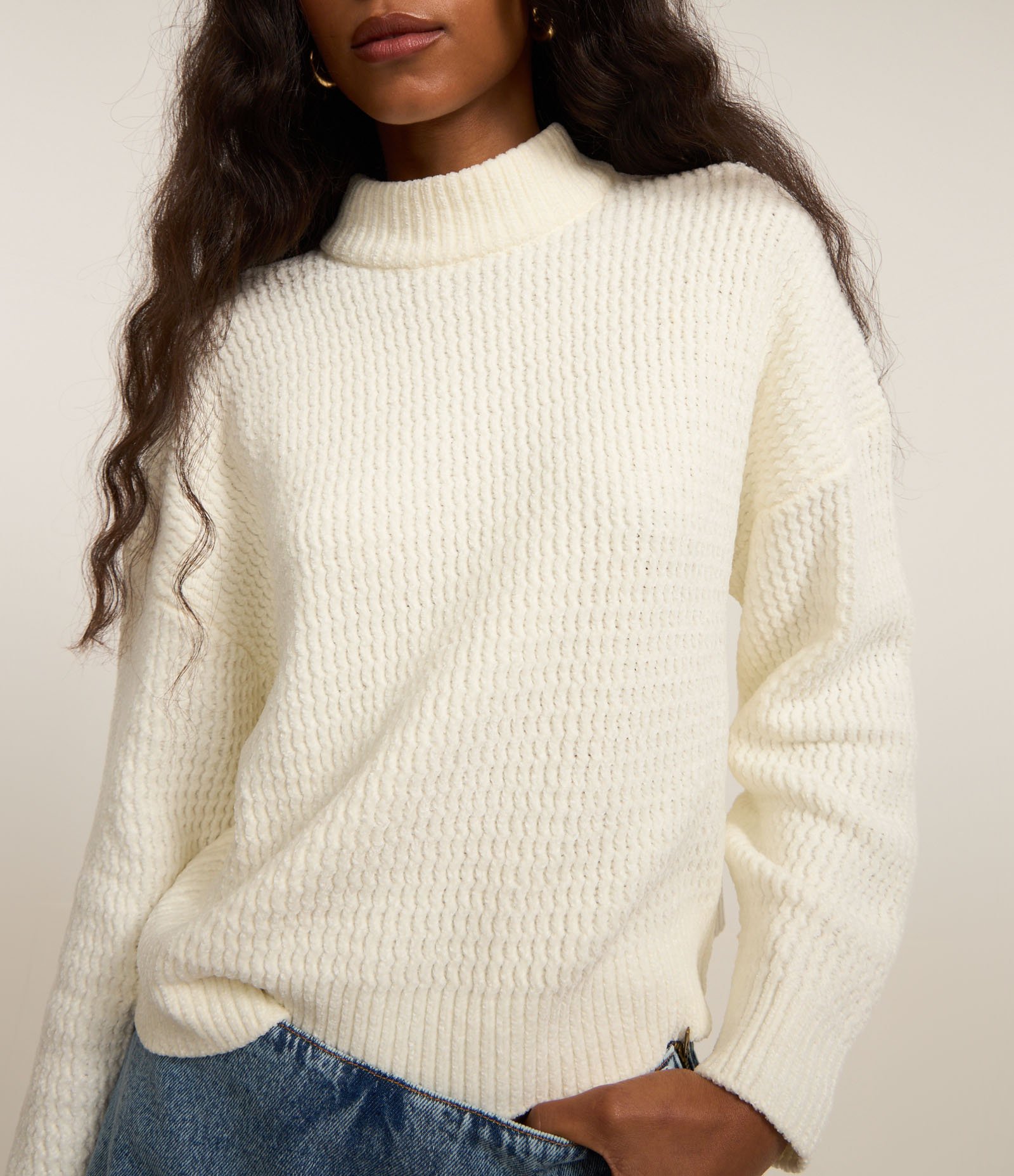 Suéter em Tricô Mescla com Cava Deslocada Branco 4
