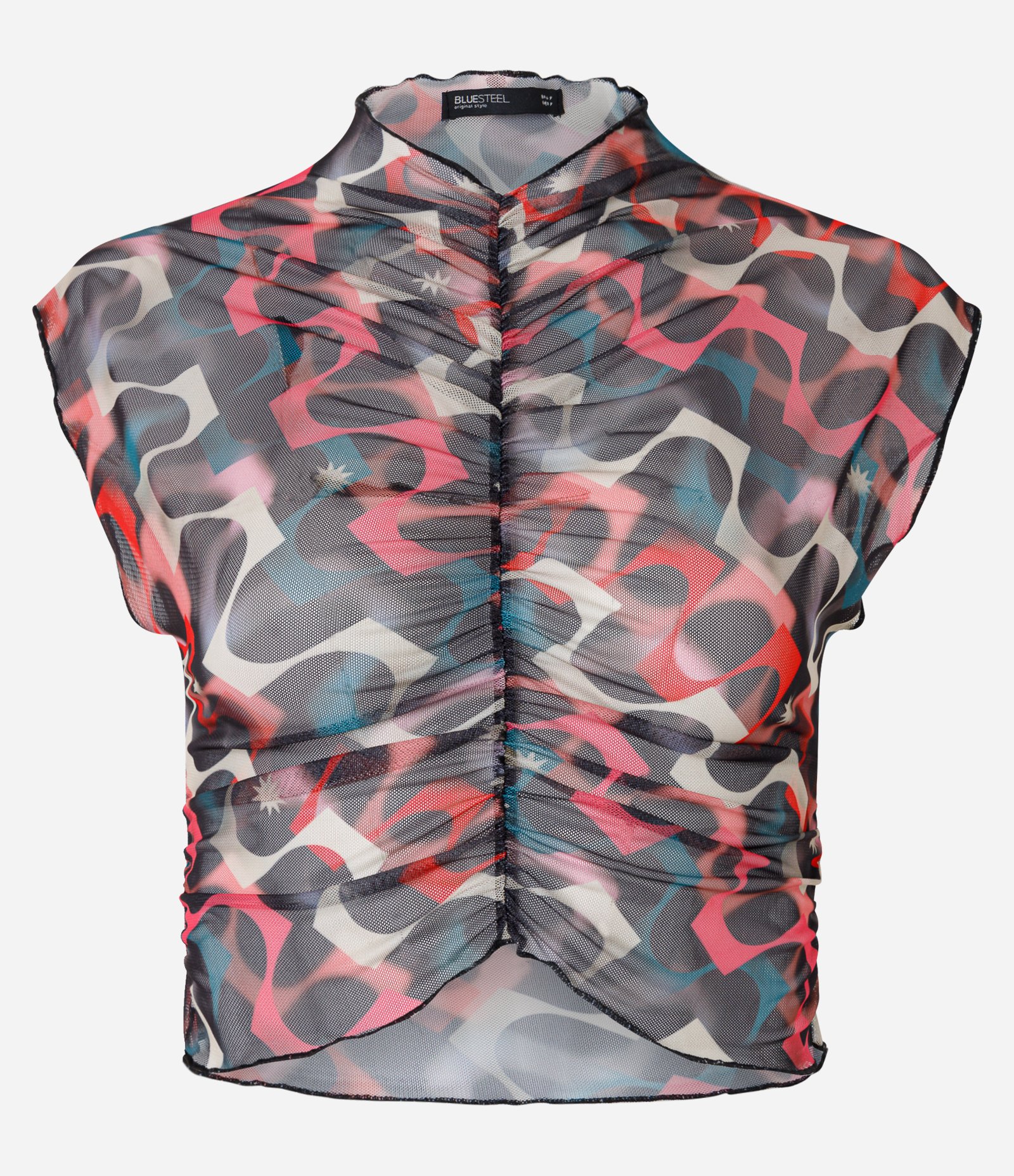 Blusa em Tule com Franzidinho e Estampa Abstrata Preto 5