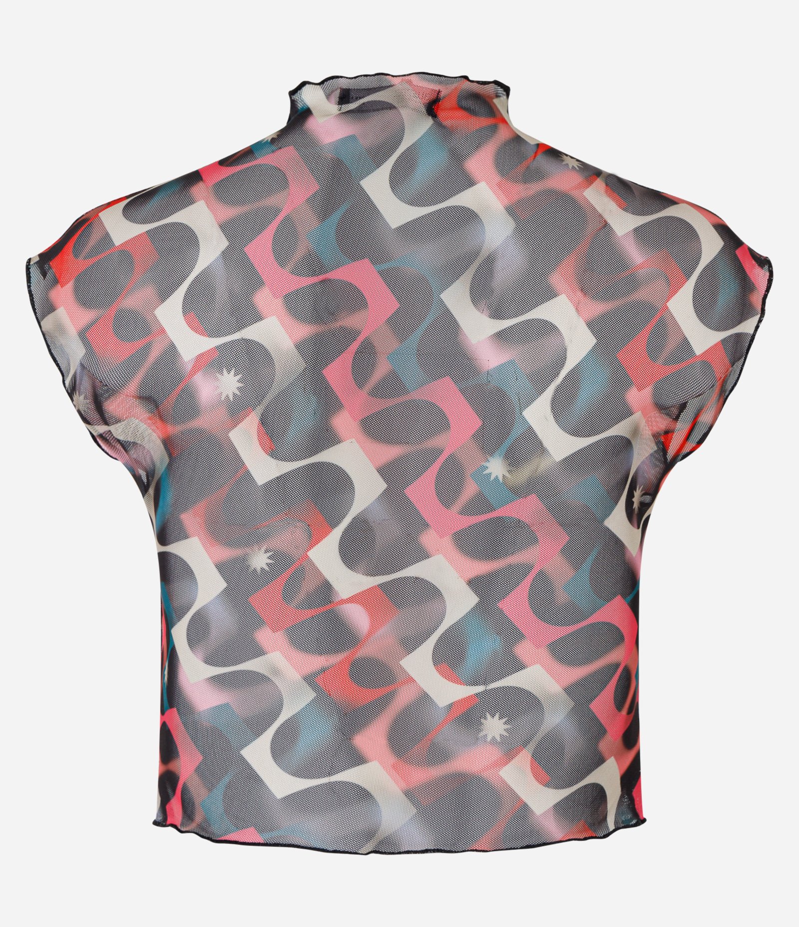 Blusa em Tule com Franzidinho e Estampa Abstrata Preto 7