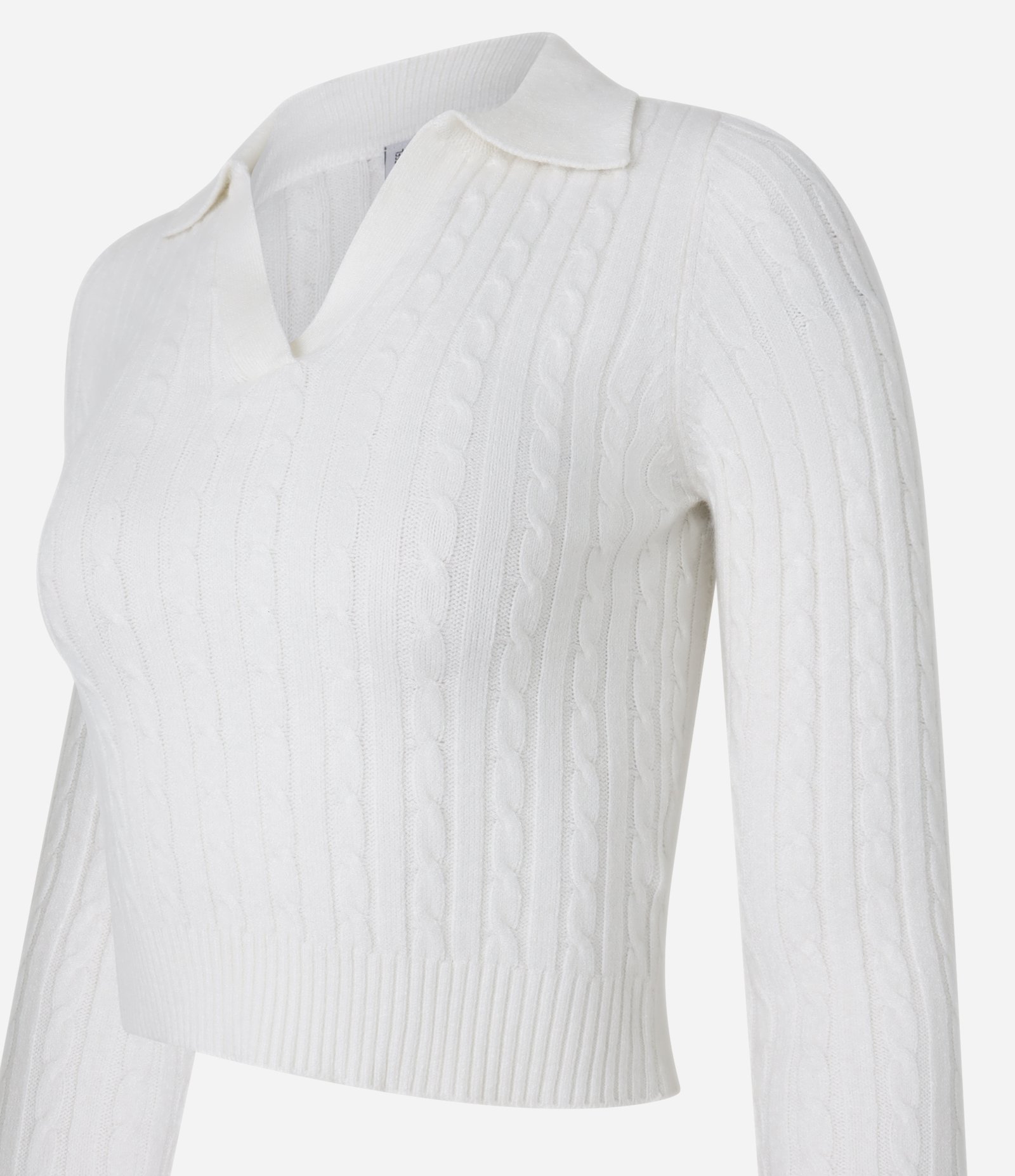 Blusa em Tricô com Textura Trançada e Gola Polo Branco 6