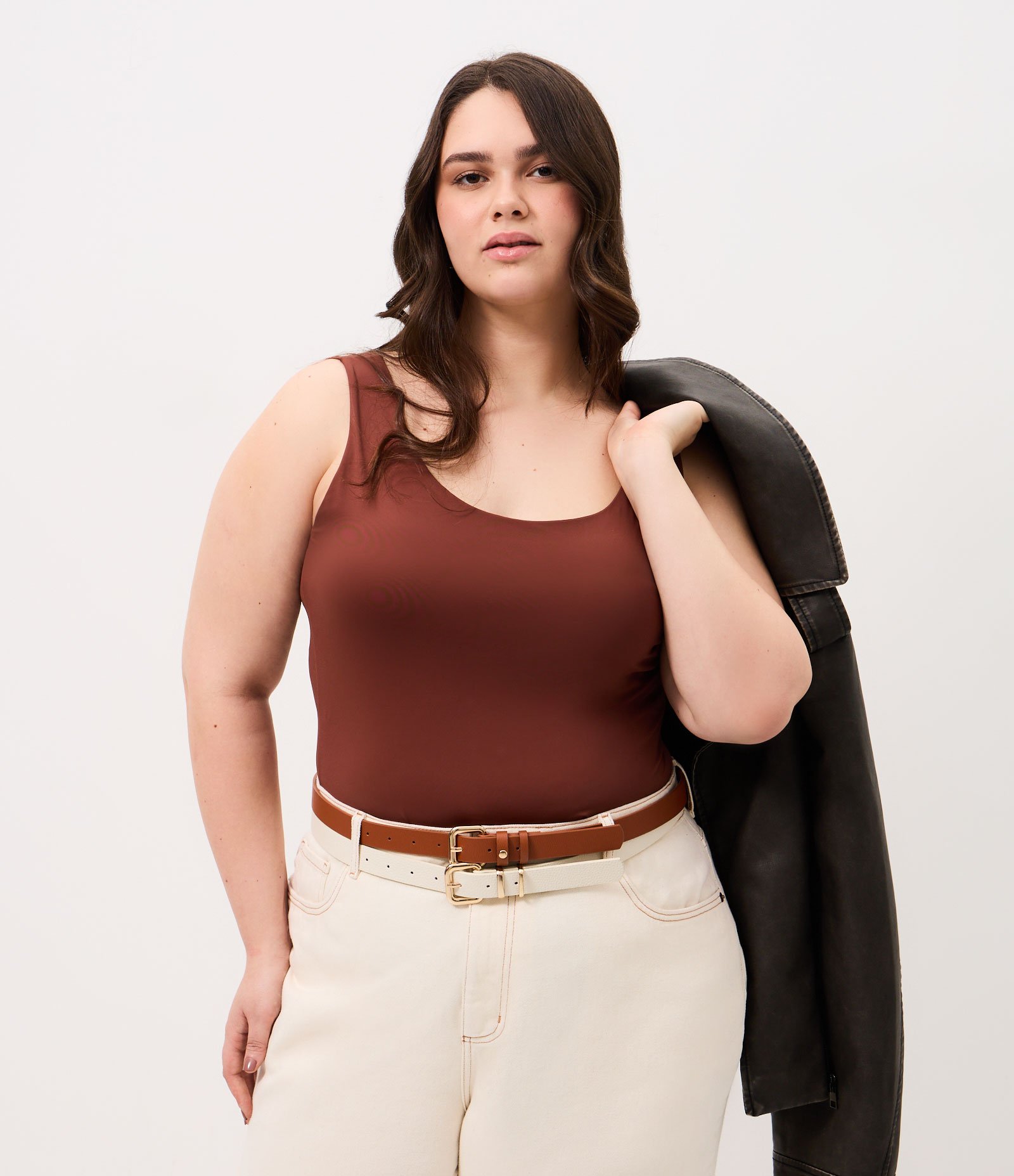Kit 03 Cintos com Fivela Quadrada Curve & Plus Size Caramelo/Off White/Preto 6