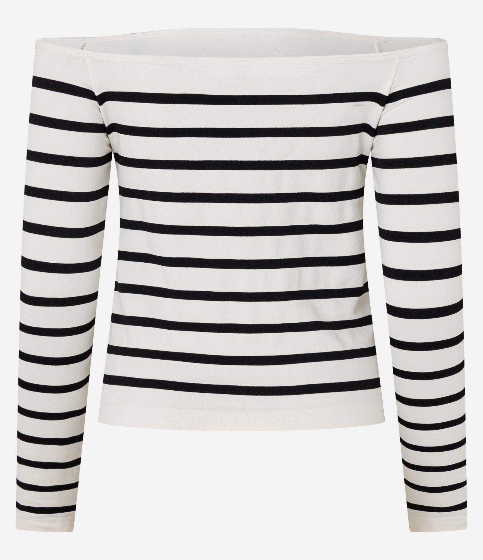 Blusa em Poliamida Seamless Listrada e com Decote Ombro a Ombro Branco 5