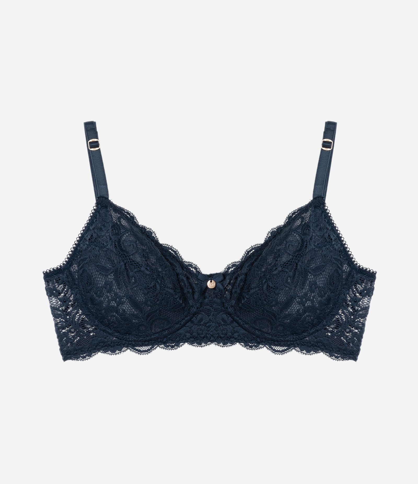 Sutiã Sem Bojo e Com Aro em Renda Floral Azul Marinho 5