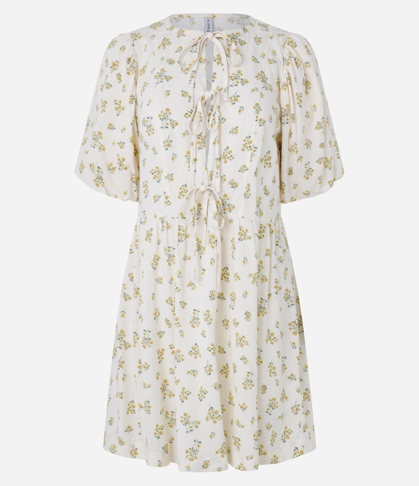 Vestido Curto em Viscose com Manga Bufante e Estampa Floral Off White 4