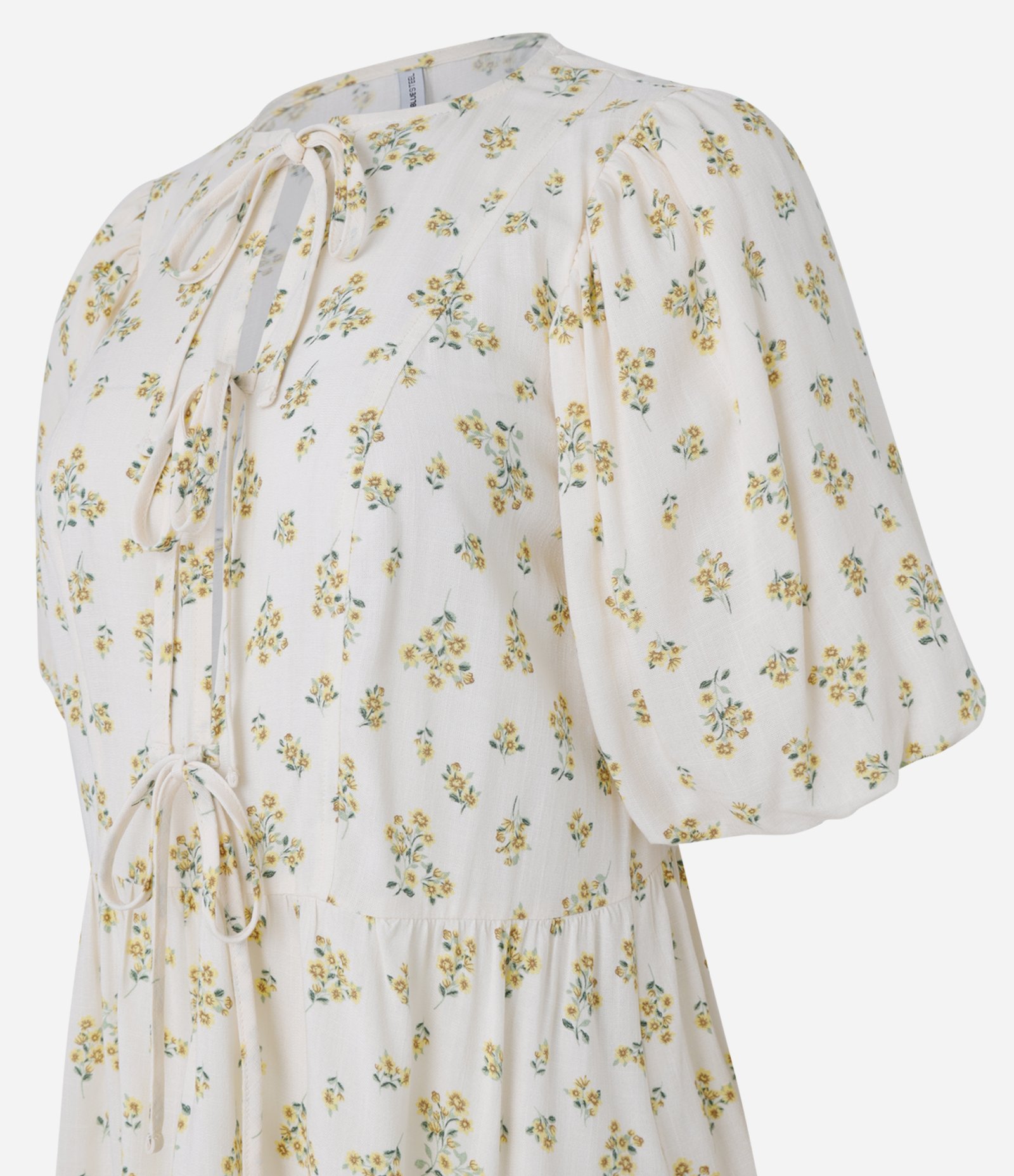 Vestido Curto em Viscose com Manga Bufante e Estampa Floral Off White 5