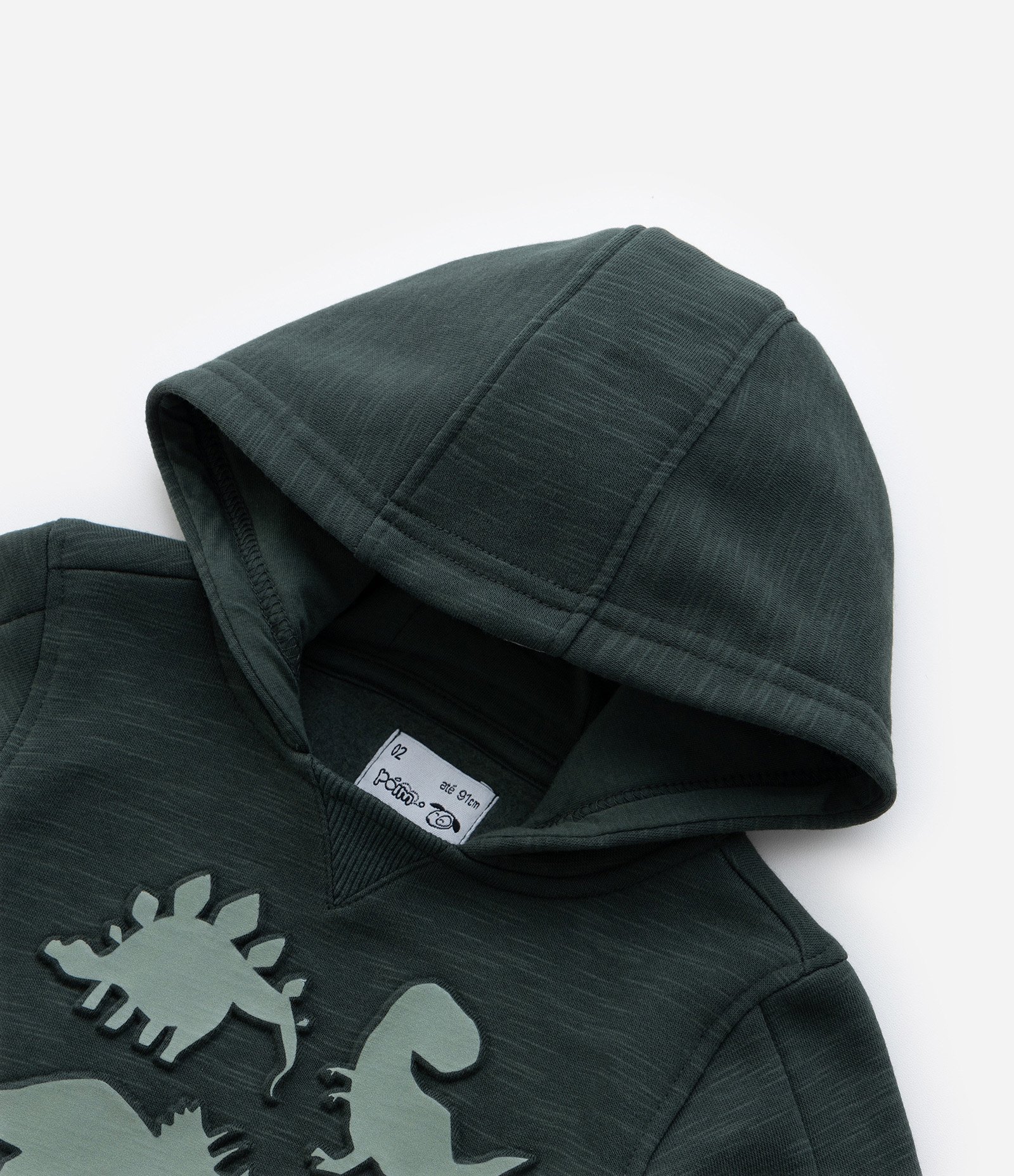 Casaco Infantil Quentinho com Estampa Dinos e Crista 3D - Tam 1 a 5 Anos Verde Escuro 6