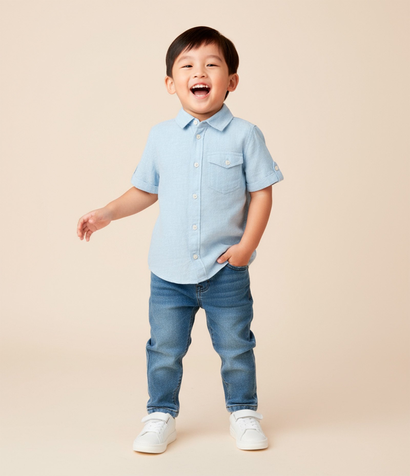 Camisa Infantil em Viscolinho com Bolsinho - Tam 1 a 4 Anos Azul 1