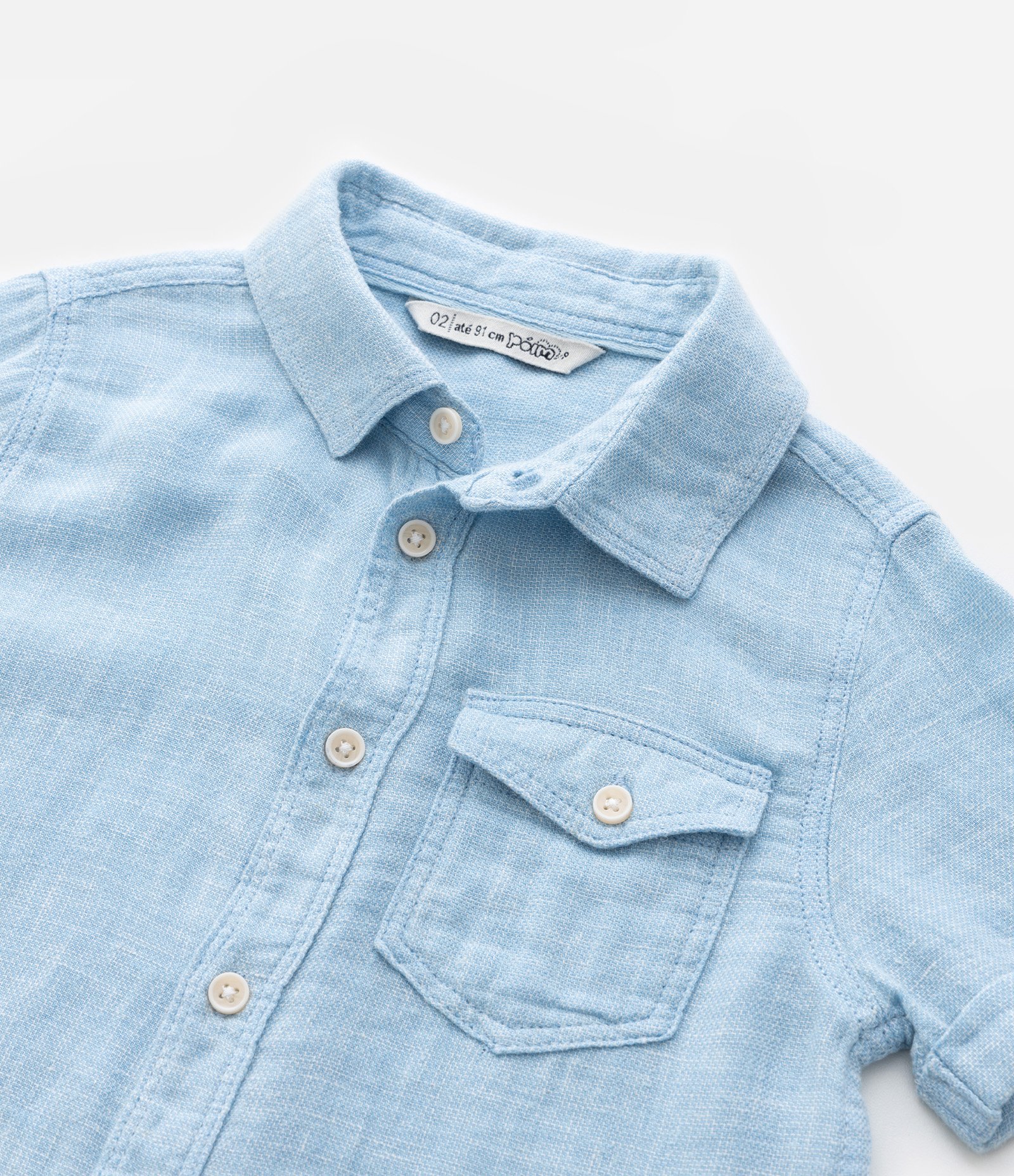 Camisa Infantil em Viscolinho com Bolsinho - Tam 1 a 4 Anos Azul 8