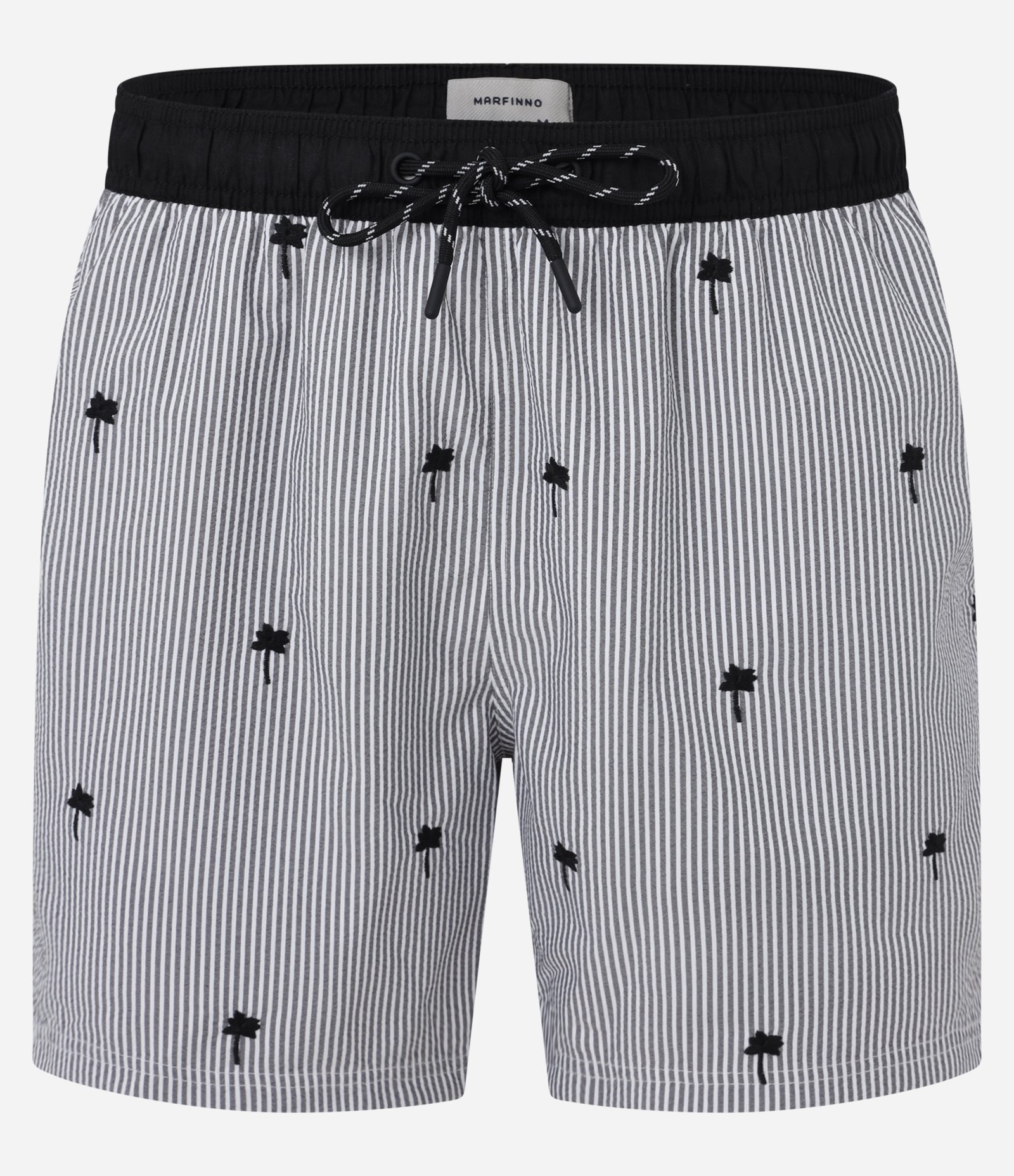 Bermuda em Anaruga com Cós Elástico Listras e Bordado de Coqueiro Cinza 5