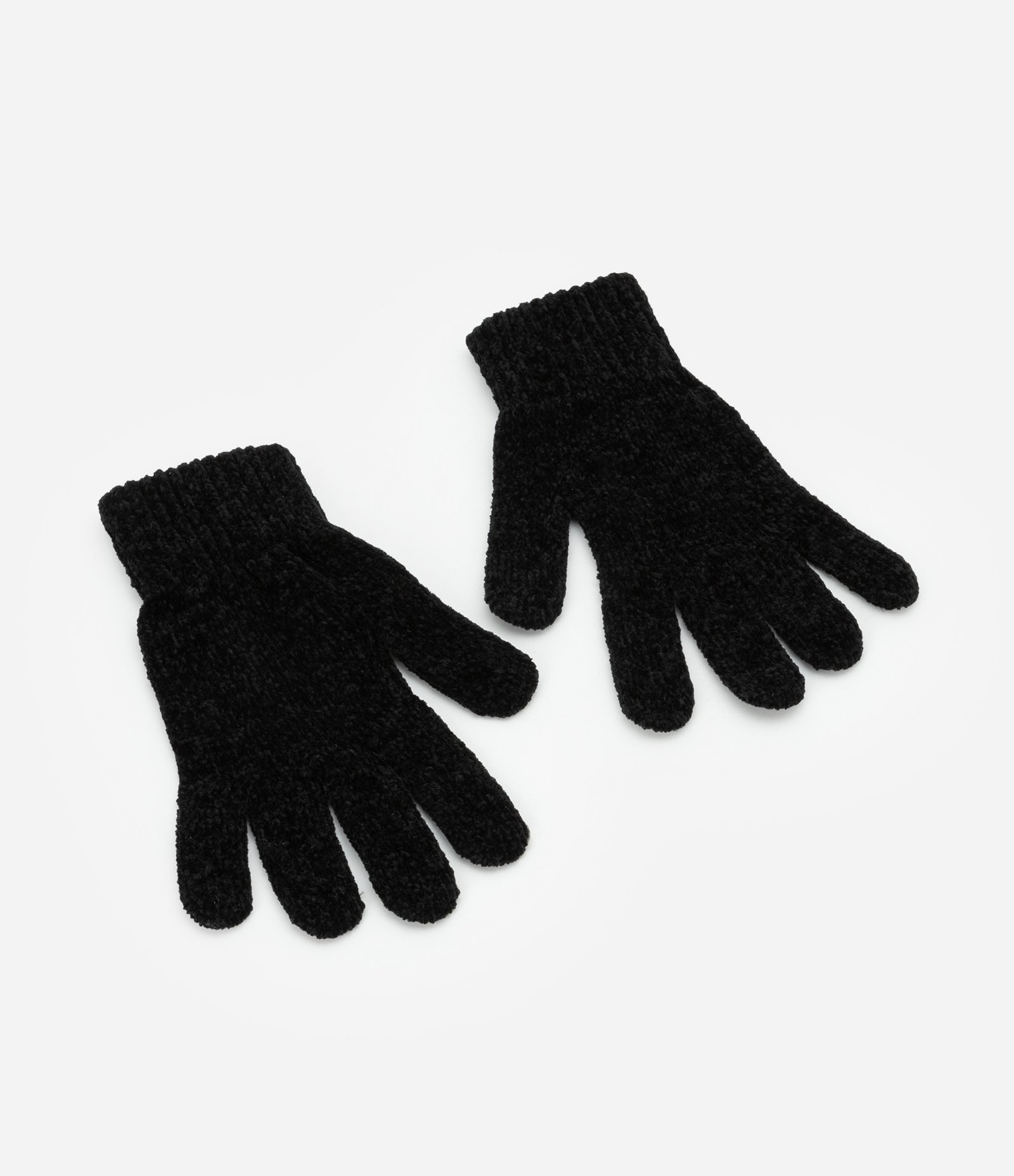 Luva Dedo Longo em Chenille Preto 1
