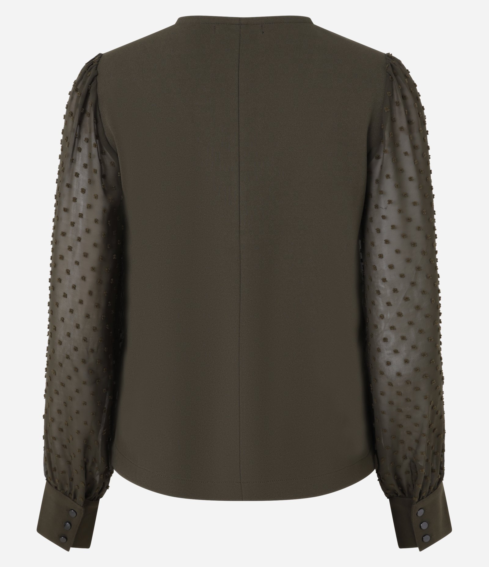 Blusa em Crepe com Manga em Chiffon Poá Verde Oliva 2