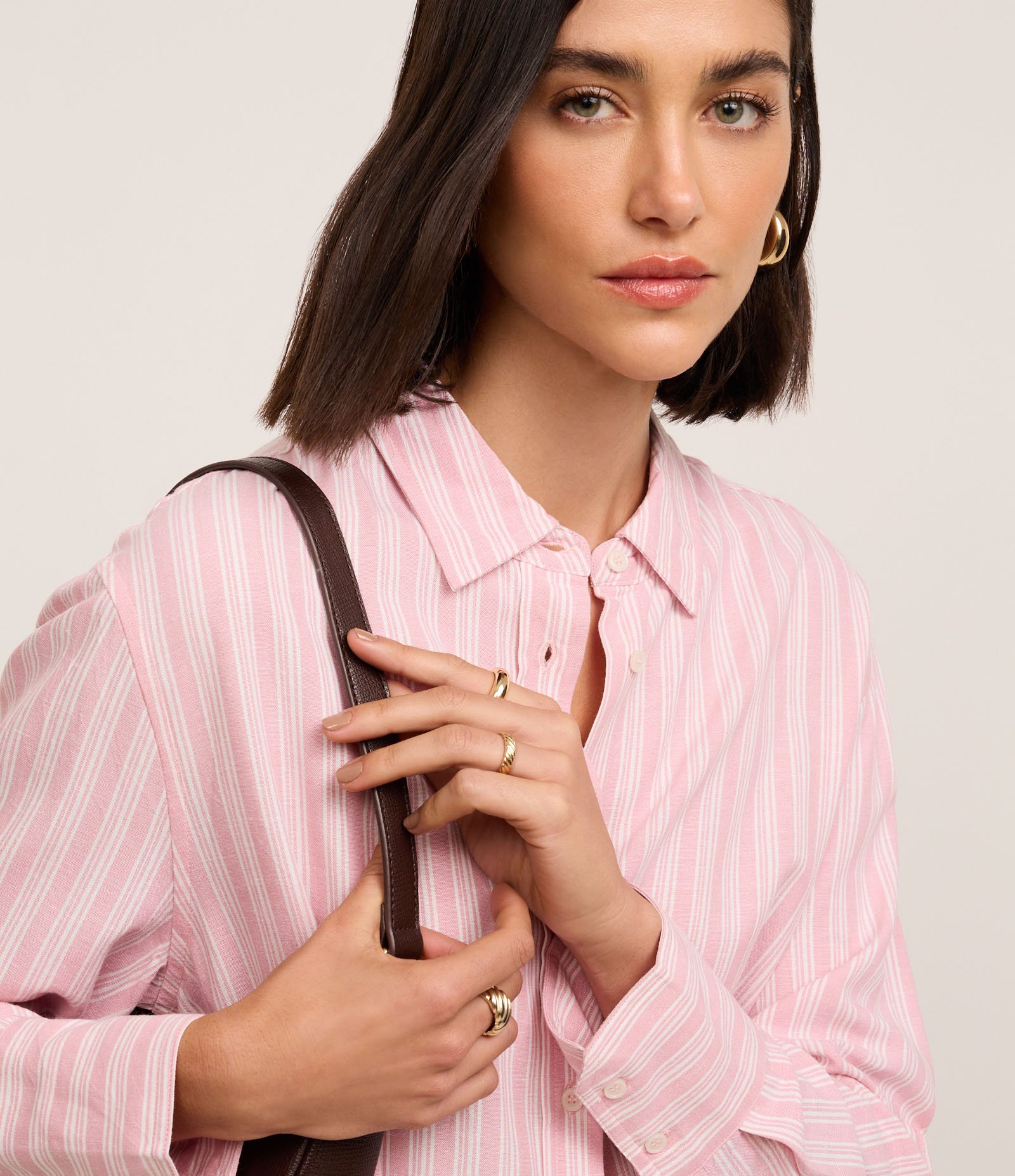 Camisa em Viscolinho com Estampa Fio Tinto Rosa 3