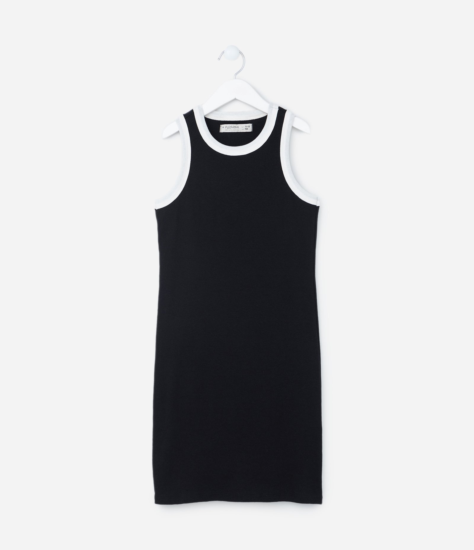 Vestido Infantil Canelado com Viés Contrastante - Tam 7 a 14 Anos Preto 1